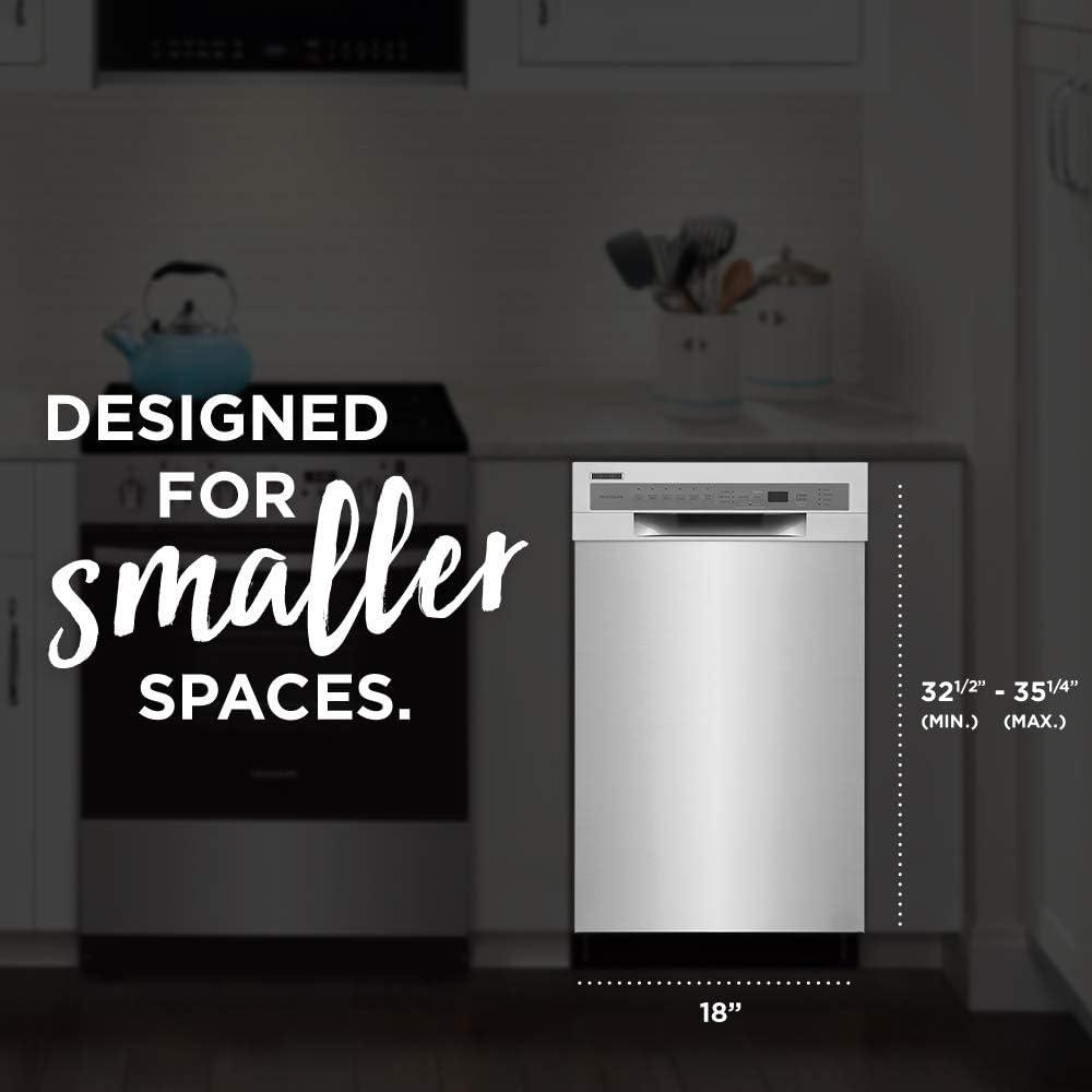 imageFRIGIDAIRE 18 in ADA Compact Front Control Dishwasher in Stainless Steel with Dual Spray Arms 52 dBA includes roomofchoice deliverySilver