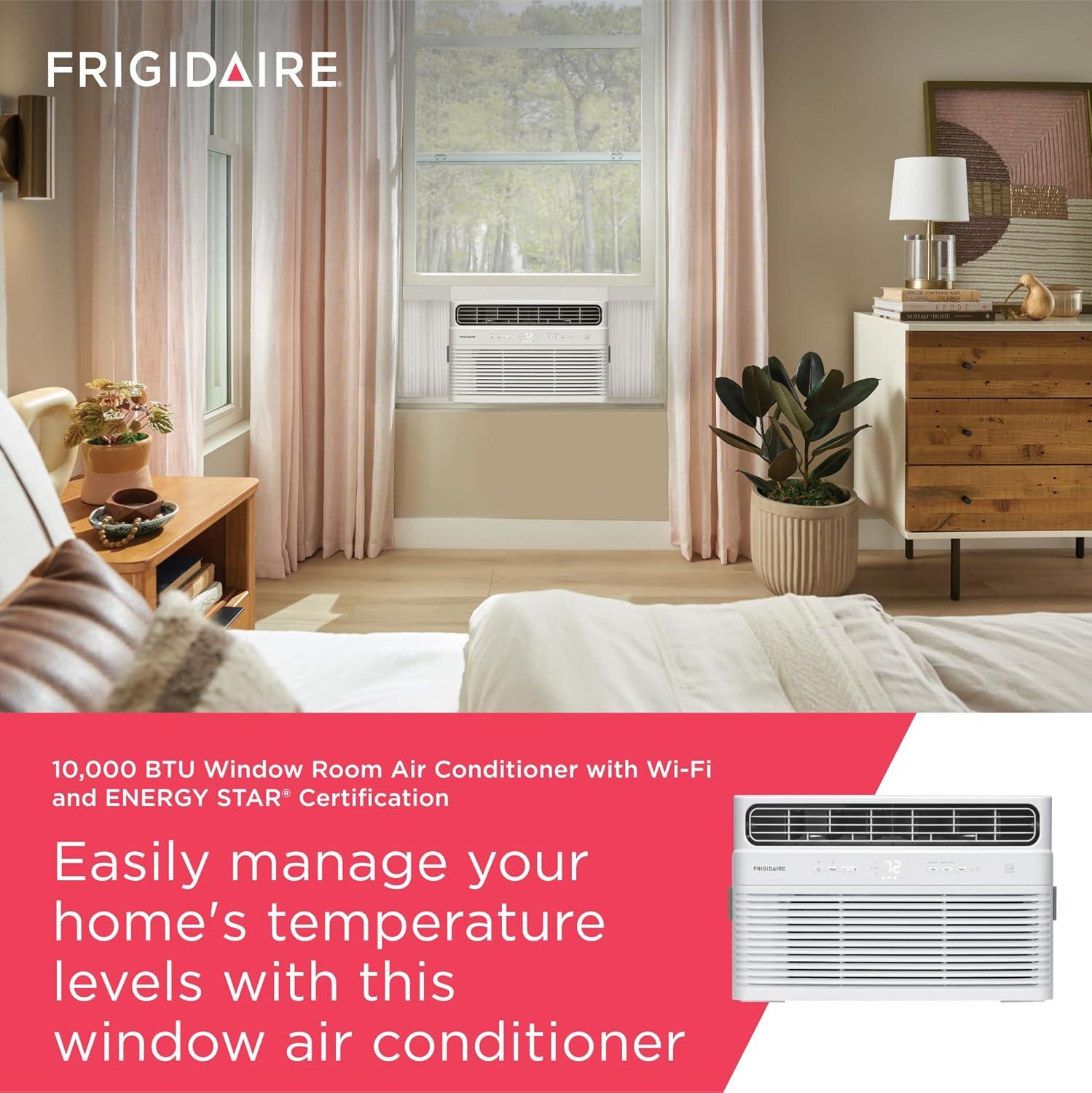 imageFrigidaire 10000 BTU Smart Inverter Window Air Conditioner with WiFi and Energy Star Certification Cools Up to 450 Sq Ft Ultra Quiet Operation WhiteBright White