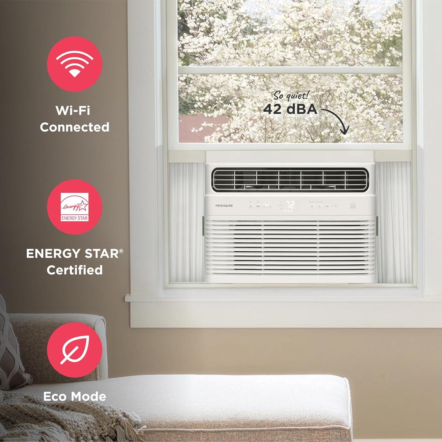 imageFrigidaire 10000 BTU Smart Inverter Window Air Conditioner with WiFi and Energy Star Certification Cools Up to 450 Sq Ft Ultra Quiet Operation WhiteBright White