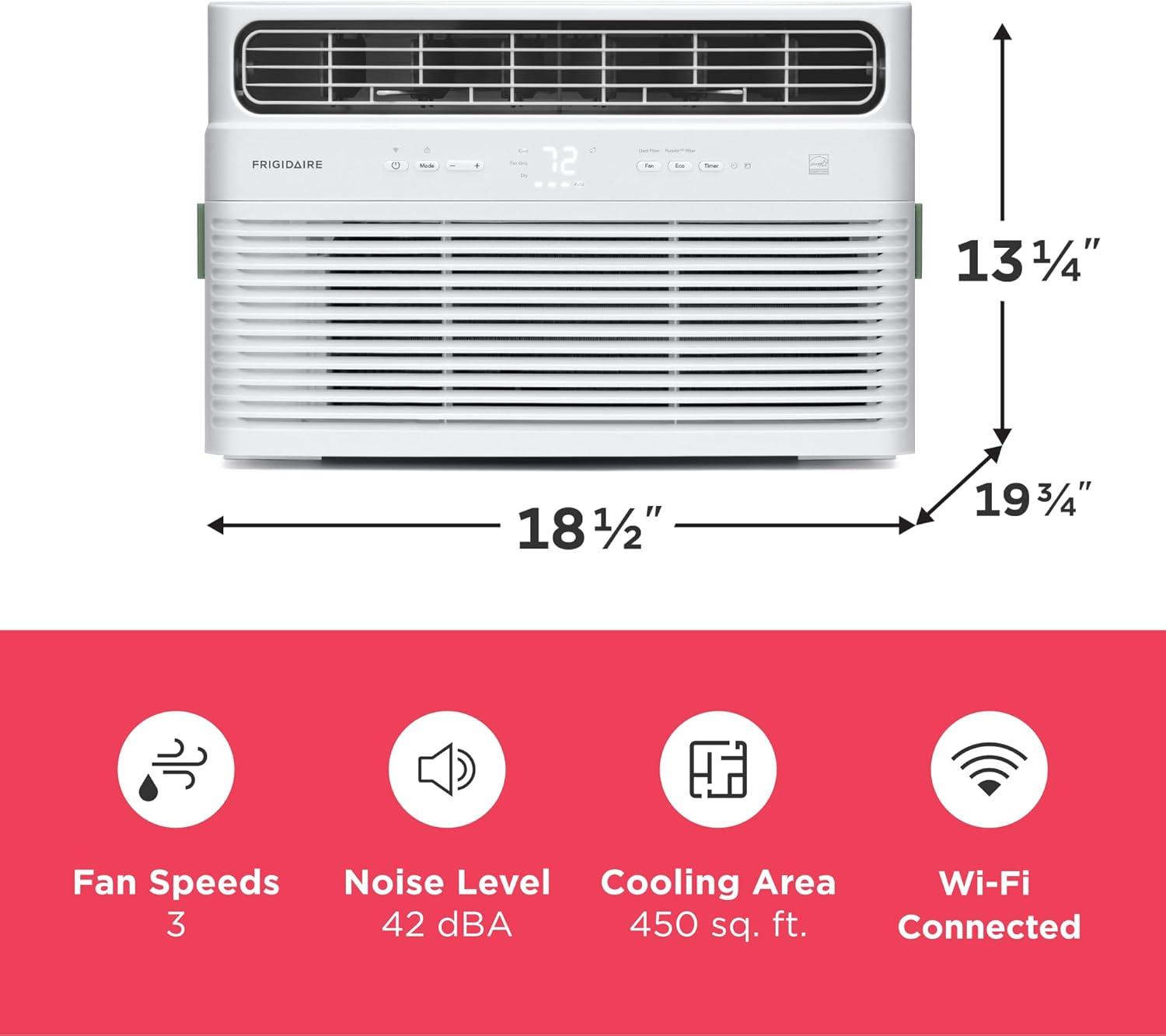 imageFrigidaire 10000 BTU Smart Inverter Window Air Conditioner with WiFi and Energy Star Certification Cools Up to 450 Sq Ft Ultra Quiet Operation WhiteBright White