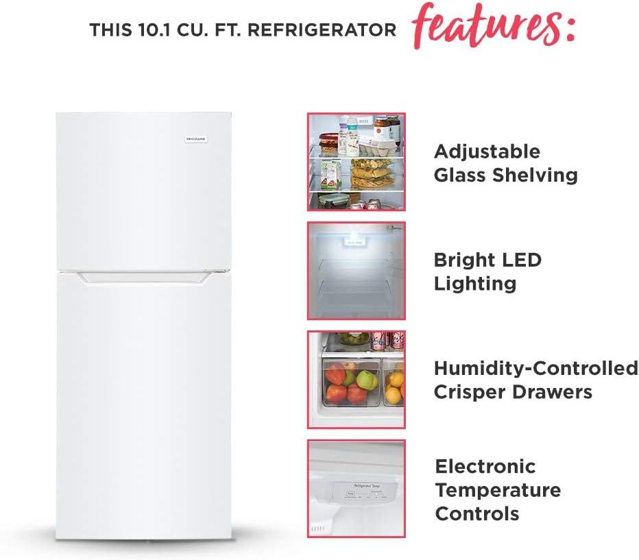 imageFrigidaire 101 Cu Ft Compact ADA Top Freezer Refrigerator in White with Electronic Control Panel Reversible Door Swing ENERGY STARWhite