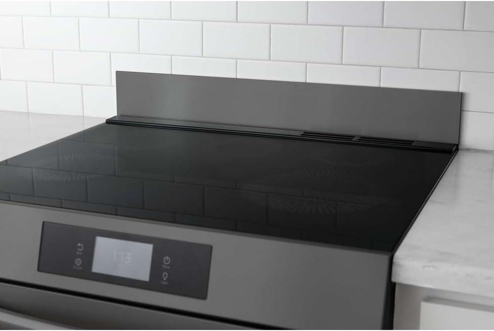 imageFrigidaire 11NBBKGDDS Front Control Freestanding Range Universal Backguard Black Stainless Steel Backsplash GuardBlack Stainless Steel