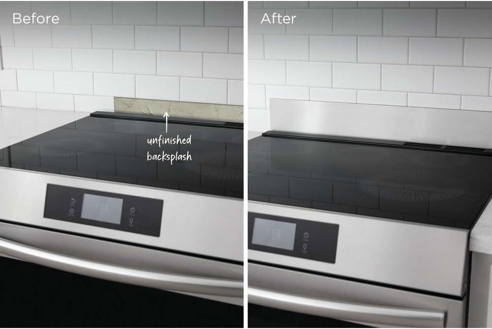 imageFrigidaire 11NBBKGDDS Front Control Freestanding Range Universal Backguard Black Stainless Steel Backsplash GuardStainless Steel