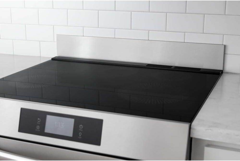 imageFrigidaire 11NBBKGDDS Front Control Freestanding Range Universal Backguard Black Stainless Steel Backsplash GuardStainless Steel