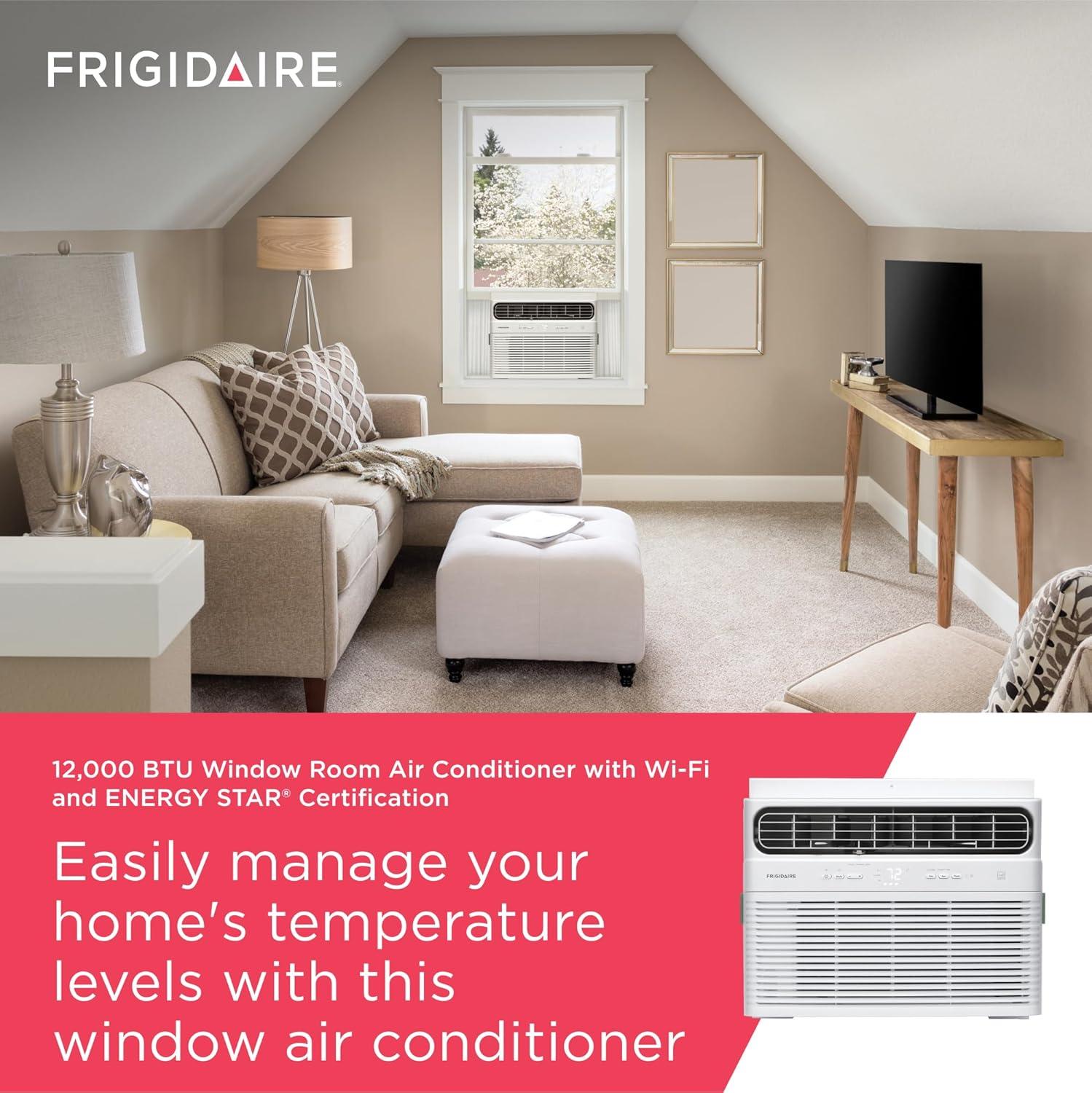 imageFrigidaire 12000 BTU Smart Inverter Window Air Conditioner with WiFi and Energy Star Certification Cools Up to 550 Sq Ft Ultra Quiet Operation White12 000 BTU