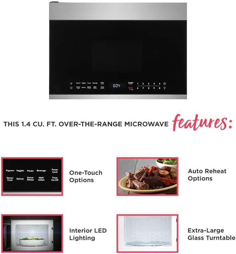 imageFrigidaire 14 Cu Ft Compact OvertheRange Microwave in White with Automatic Sensor CookingStainless Steel