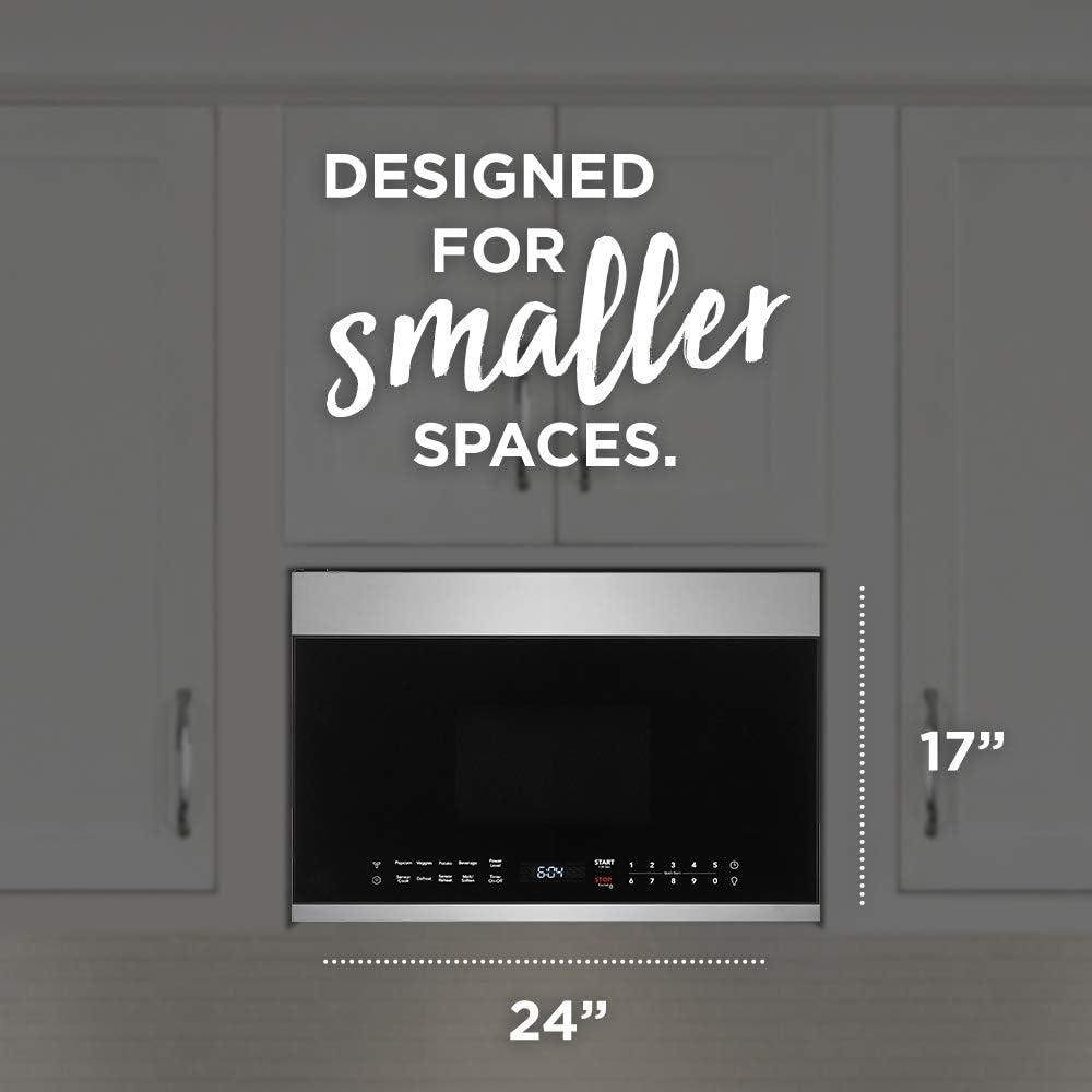 imageFrigidaire 14 Cu Ft Compact OvertheRange Microwave in White with Automatic Sensor CookingStainless Steel