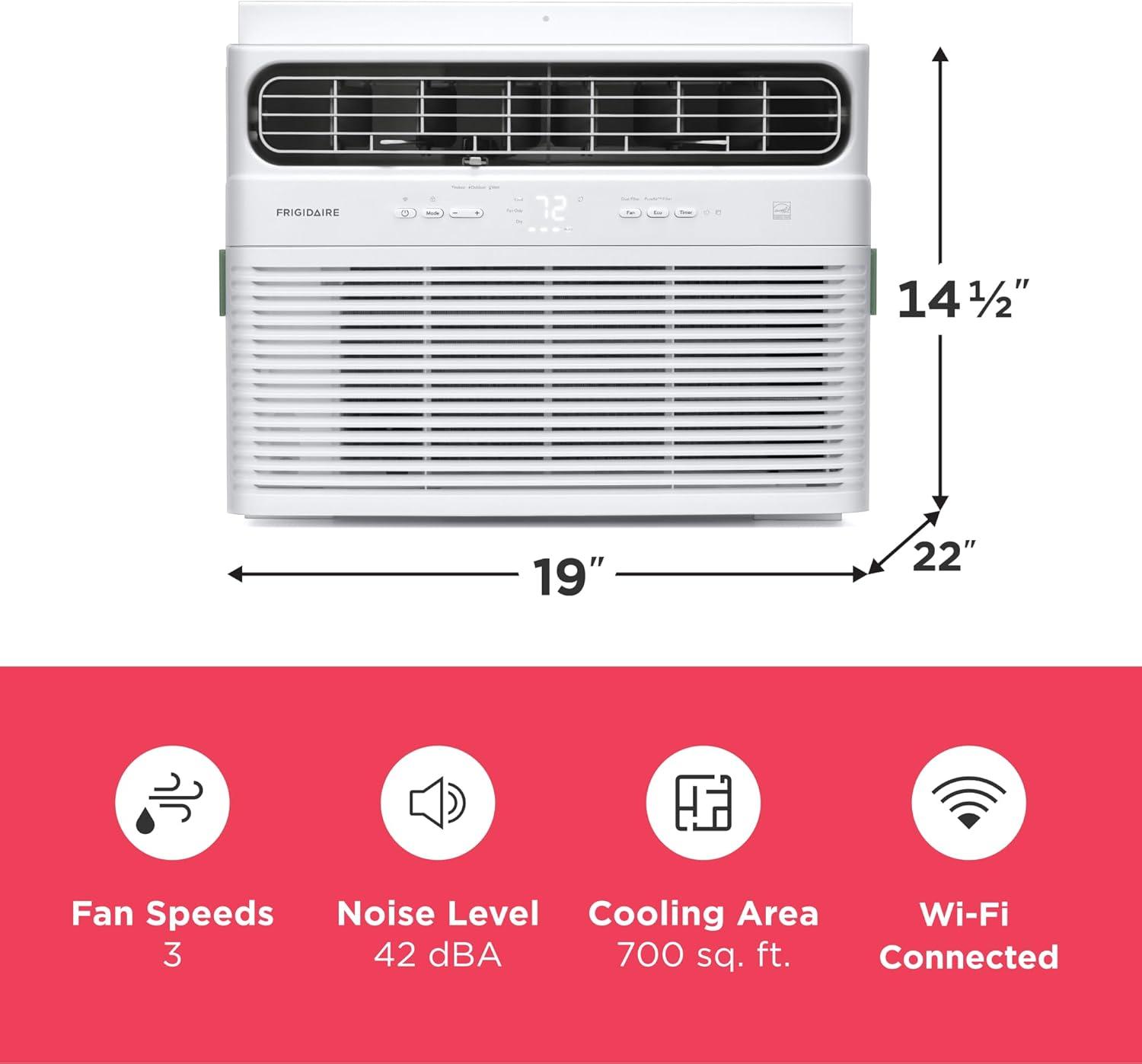 imageFrigidaire 14000 BTU Smart Inverter Window Air Conditioner with WiFi and Energy Star Certification Cools Up to 700 Sq Ft Ultra Quiet Operation White14 000 BTU