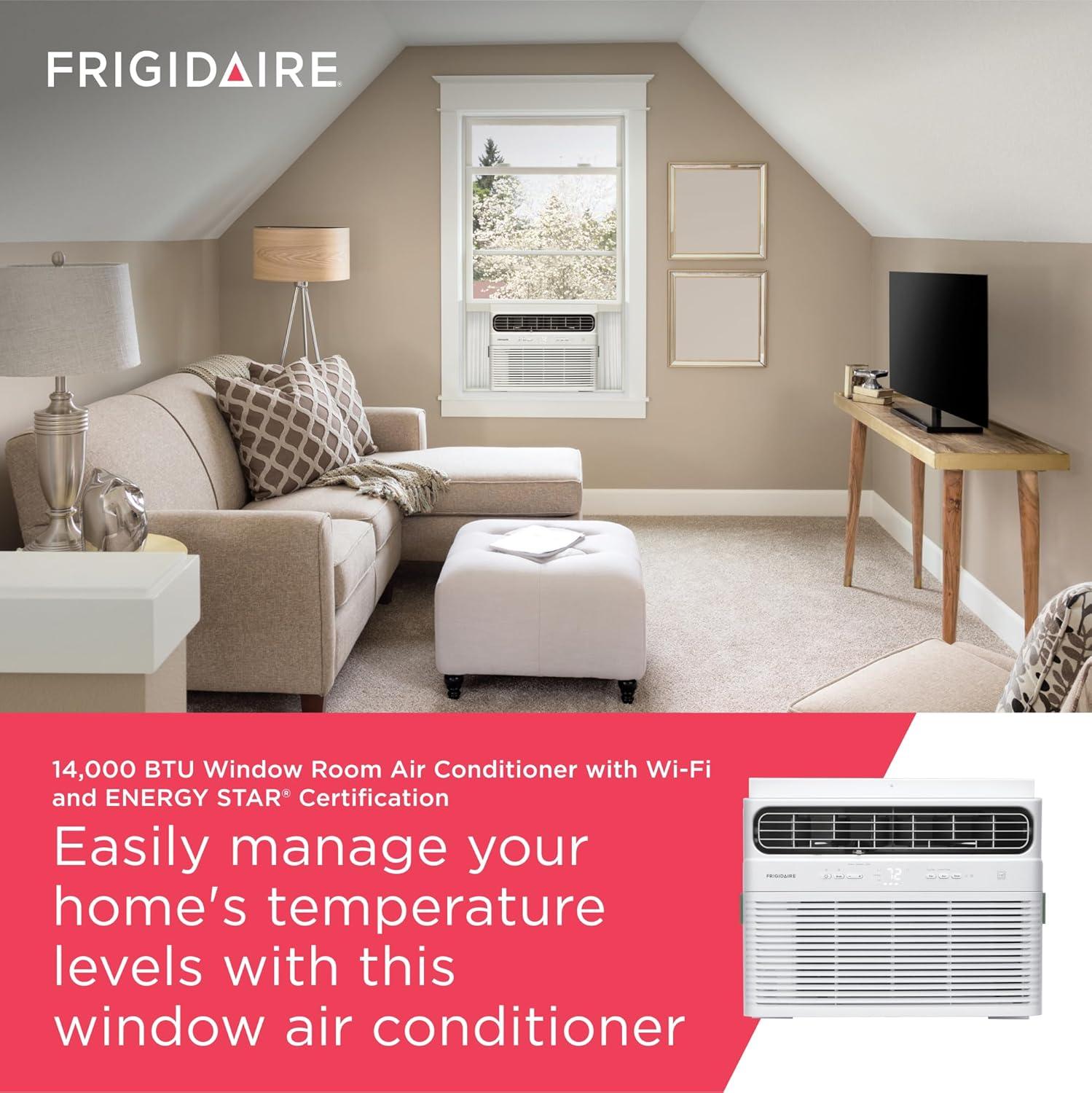 imageFrigidaire 14000 BTU Smart Inverter Window Air Conditioner with WiFi and Energy Star Certification Cools Up to 700 Sq Ft Ultra Quiet Operation White14 000 BTU