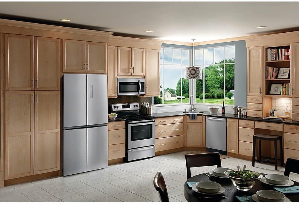 imageFrigidaire 174 Cu Ft 4 Door Refrigerator in Brushed Steel with Adjustable Freezer StorageNew Model
