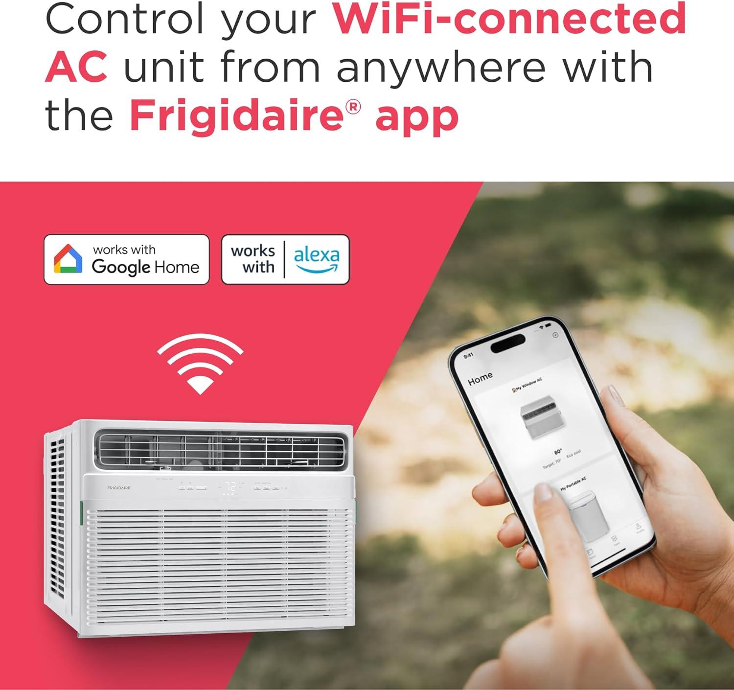 imageFrigidaire 18000 BTU Smart Window Air Conditioner with WiFi Cools Up to 1020 Sq Ft Remote Control Quiet Operation Eco Mode 3 Fan Speeds White