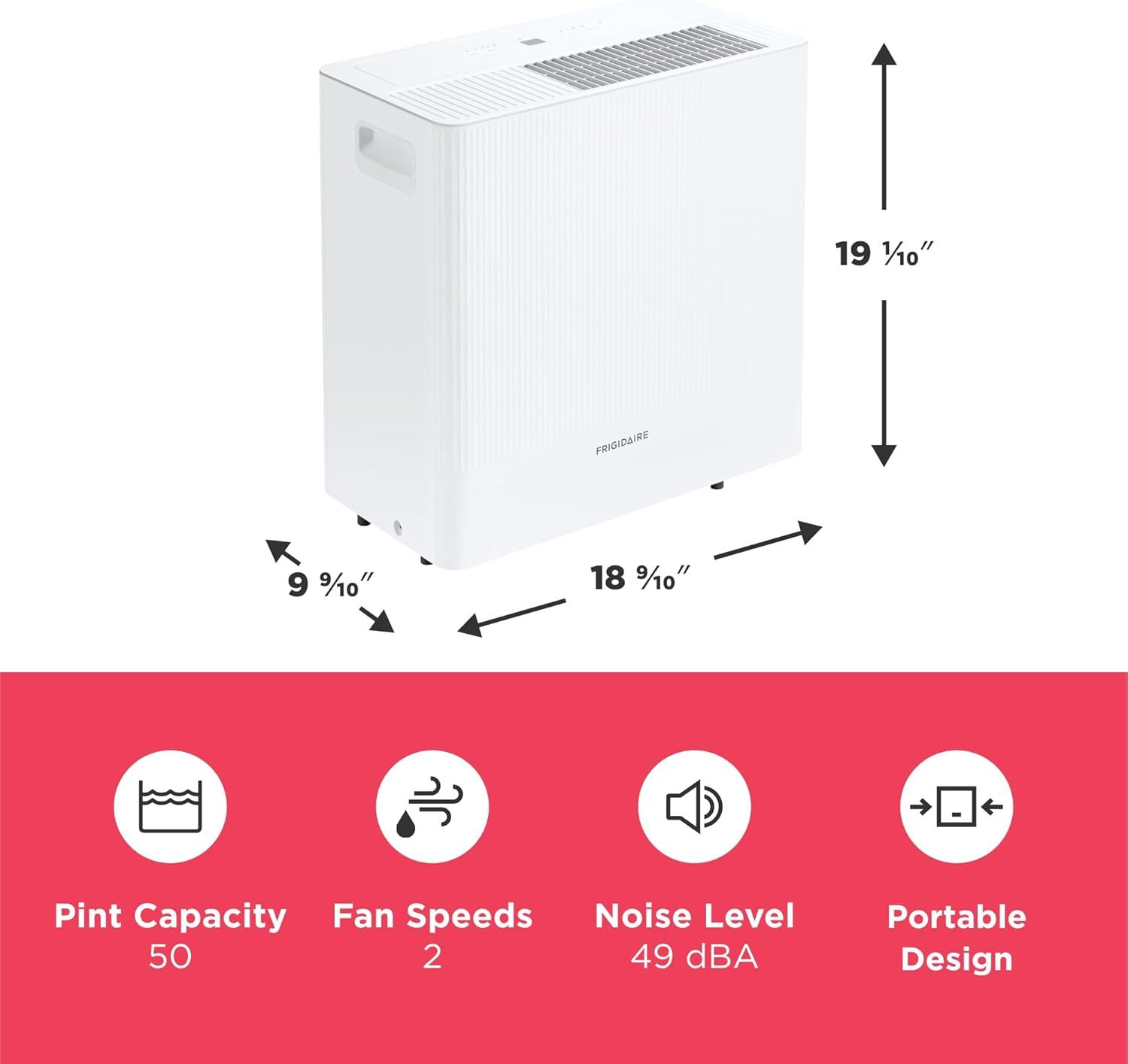 imageFrigidaire 50 Pint Dehumidifier 4500 Square Foot Coverage Ideal for Large Rooms and Basements 17 Gallon Bucket Capacity50 Pint w Pump New 2025