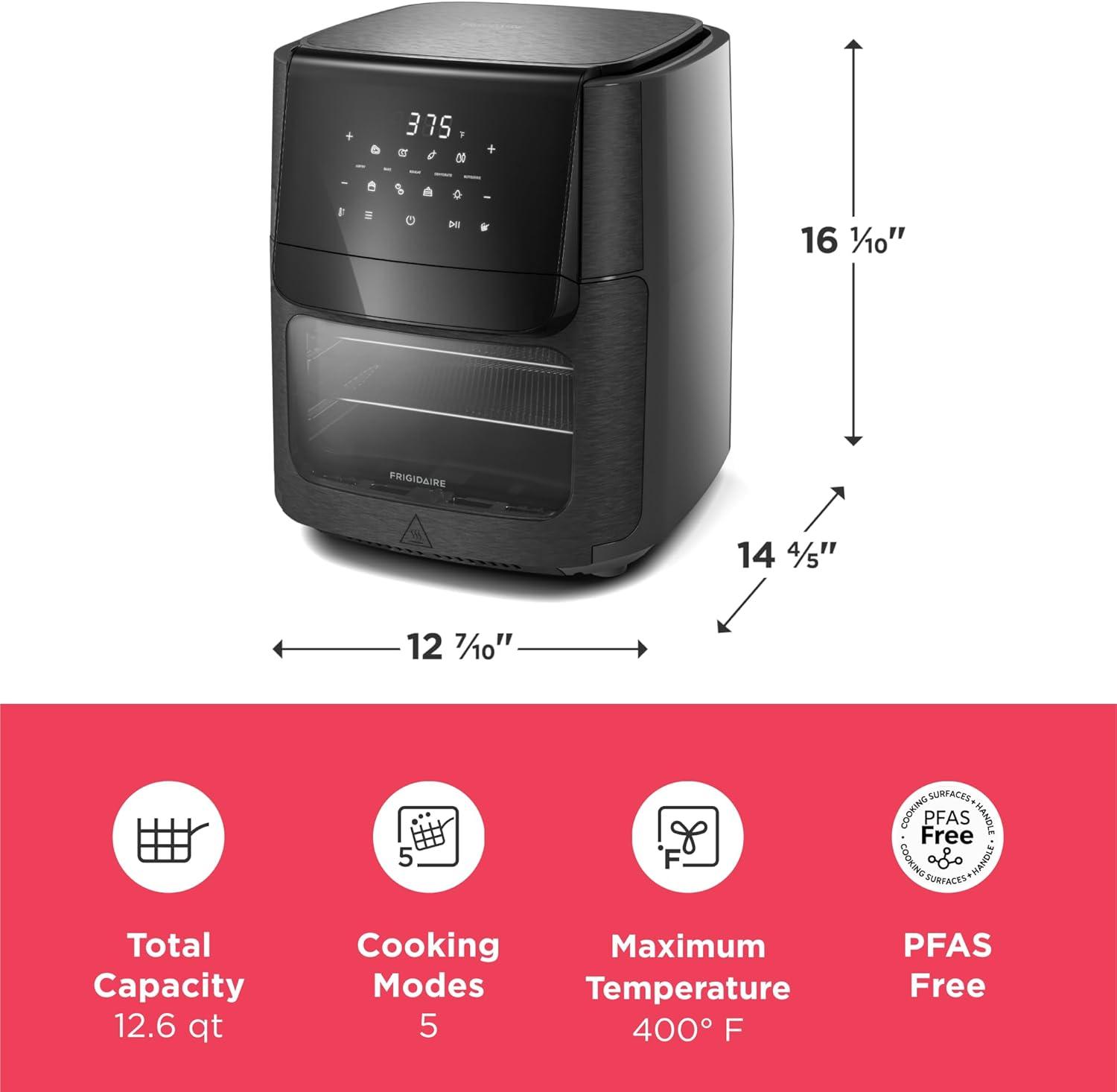 imageFrigidaire 5in1 Air Fryer Combo Oven with Viewing Window Large 126 QT Capacity Digital Display 5 Cooking Modes 7 Recipe Presets Automatic Shake Reminder PFASFree Cooking Surfaces Black51 Air Fryer