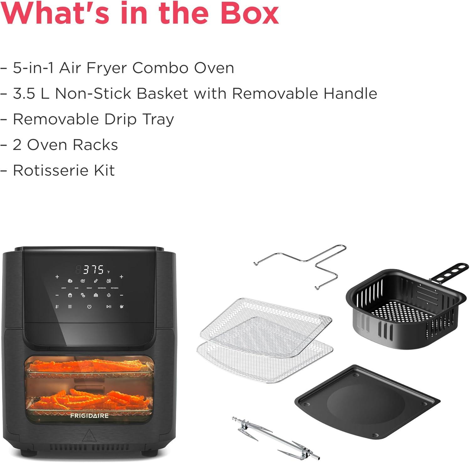 imageFrigidaire 5in1 Air Fryer Combo Oven with Viewing Window Large 126 QT Capacity Digital Display 5 Cooking Modes 7 Recipe Presets Automatic Shake Reminder PFASFree Cooking Surfaces Black51 Air Fryer