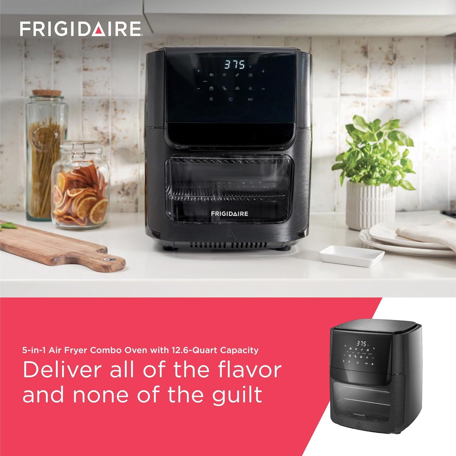 imageFrigidaire 5in1 Air Fryer Combo Oven with Viewing Window Large 126 QT Capacity Digital Display 5 Cooking Modes 7 Recipe Presets Automatic Shake Reminder PFASFree Cooking Surfaces Black51 Air Fryer