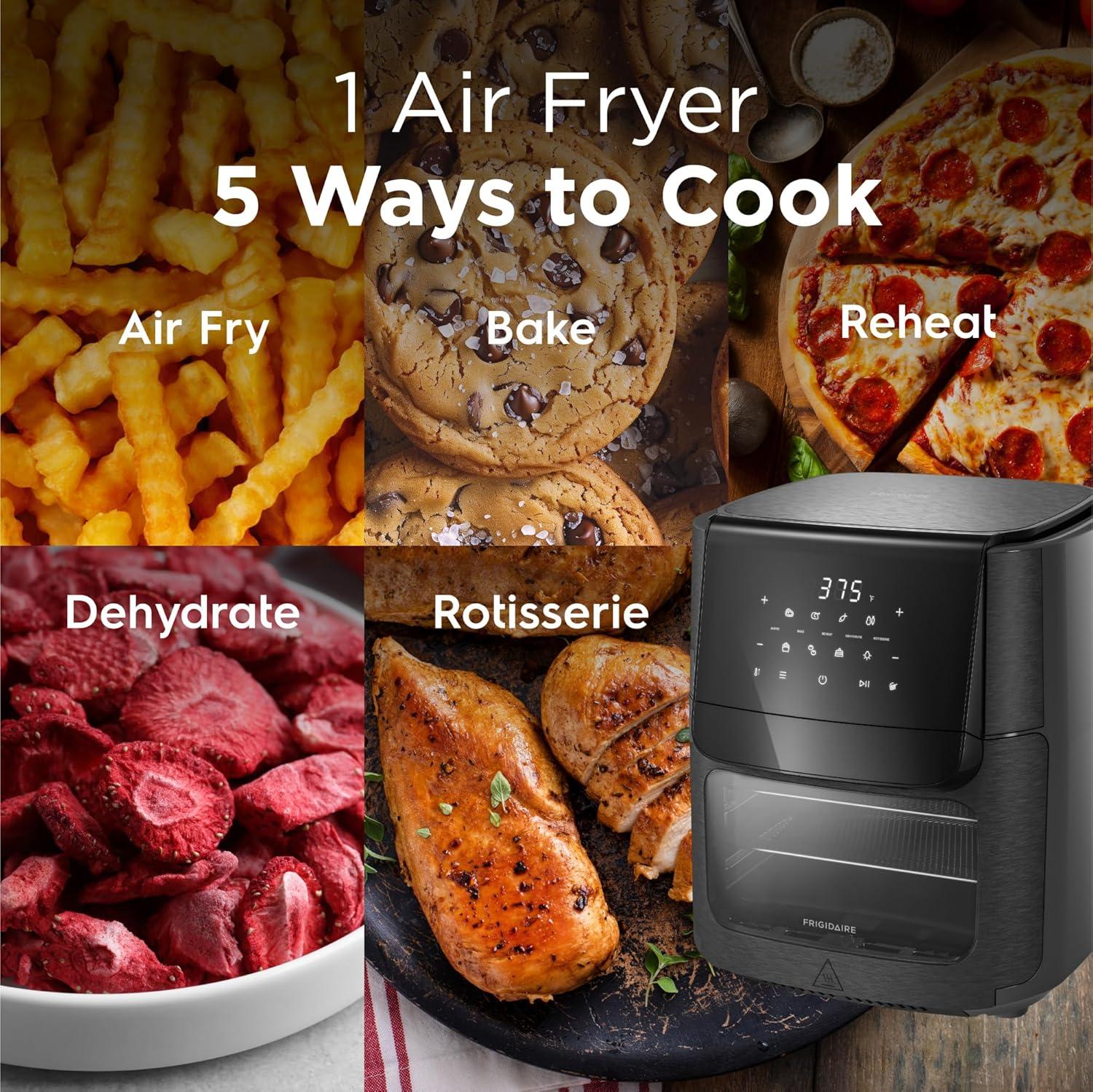 imageFrigidaire 5in1 Air Fryer Combo Oven with Viewing Window Large 126 QT Capacity Digital Display 5 Cooking Modes 7 Recipe Presets Automatic Shake Reminder PFASFree Cooking Surfaces Black51 Air Fryer