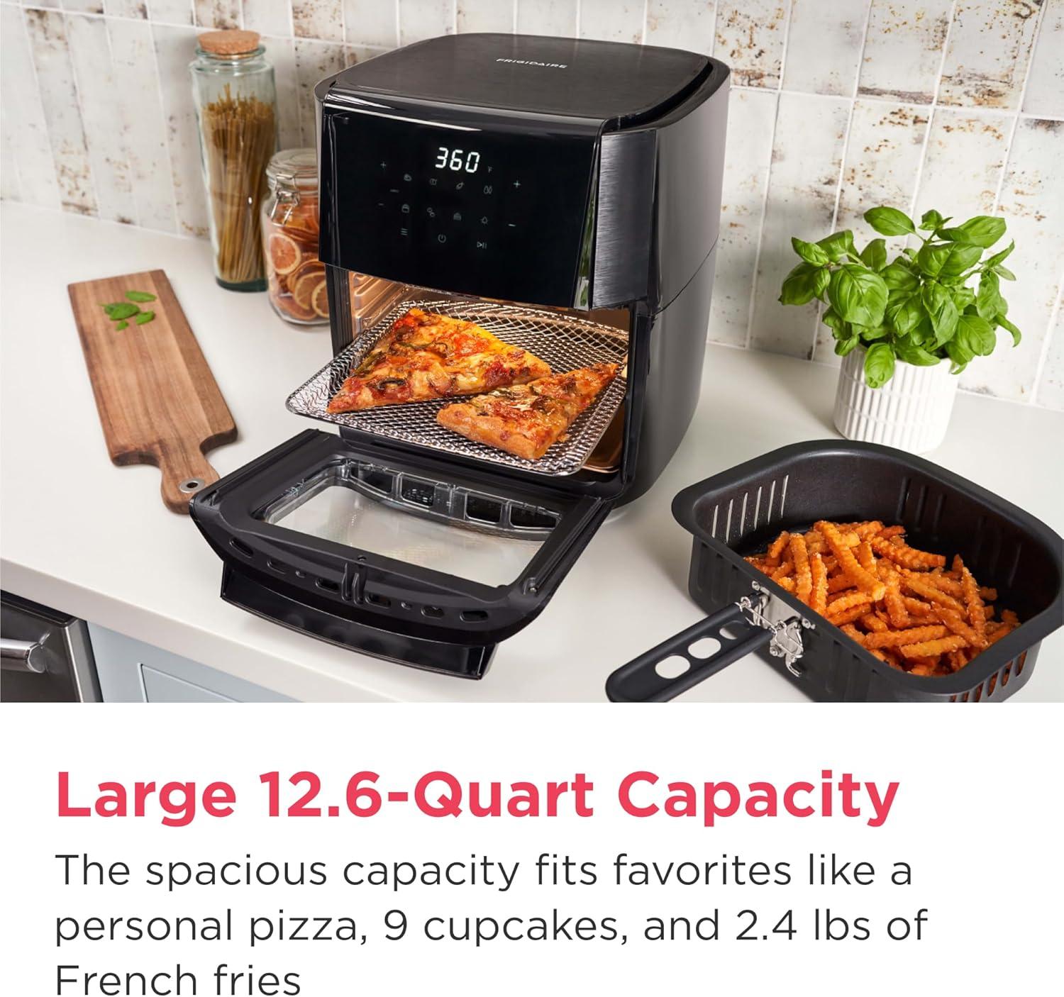 imageFrigidaire 5in1 Air Fryer Combo Oven with Viewing Window Large 126 QT Capacity Digital Display 5 Cooking Modes 7 Recipe Presets Automatic Shake Reminder PFASFree Cooking Surfaces Black51 Air Fryer