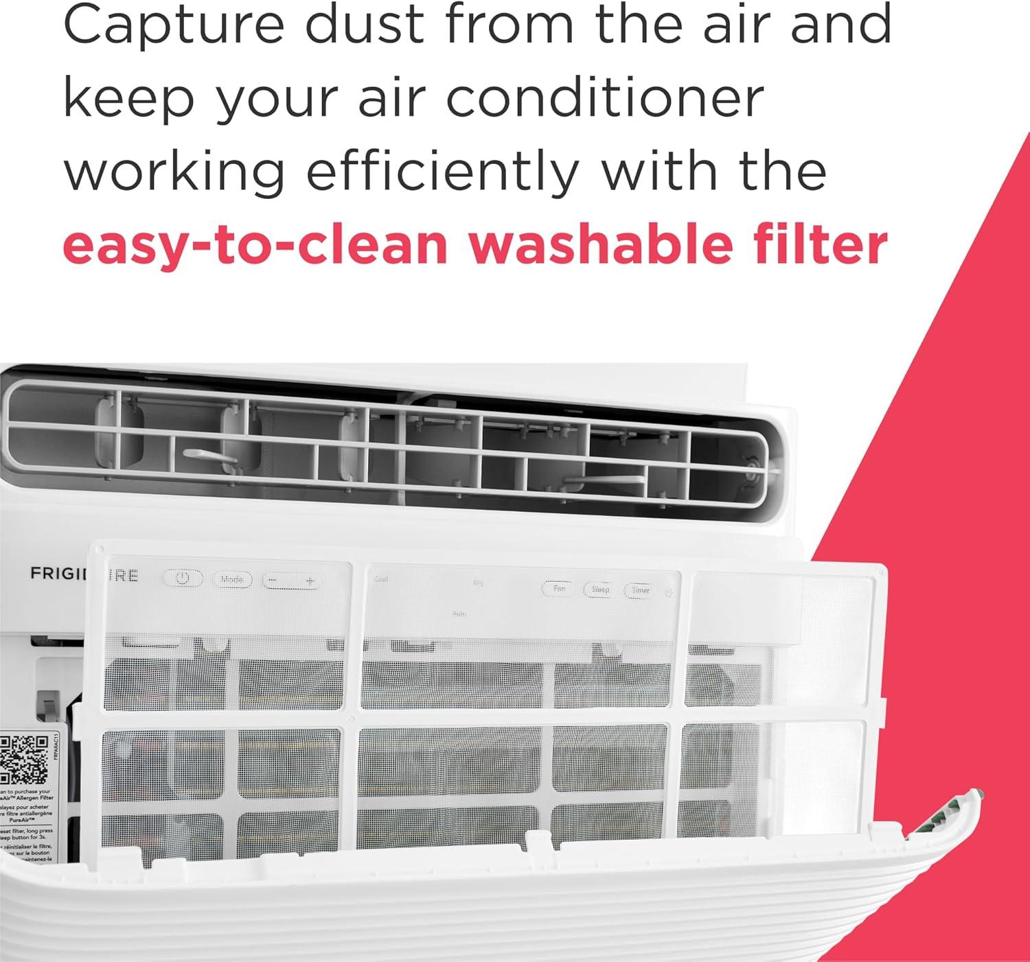 imageFrigidaire 8000 BTU Window Air Conditioner with Remote Control Cools Up to 350 Sq Ft Quiet Operation Eco Mode 3 Fan Speeds Auto Restart White5 000 BTU Electronic Controls