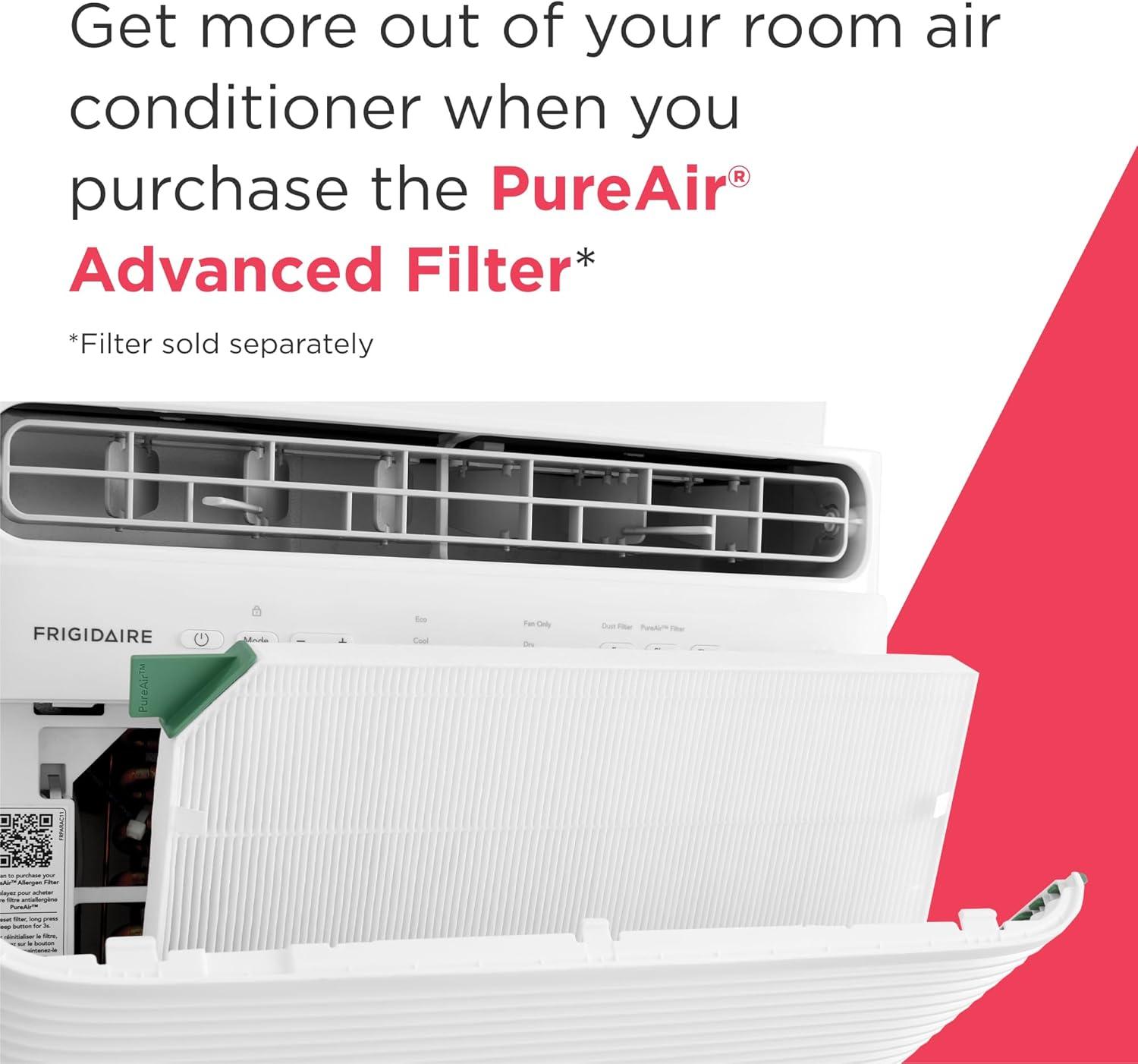 imageFrigidaire 8000 BTU Window Air Conditioner with Remote Control Cools Up to 350 Sq Ft Quiet Operation Eco Mode 3 Fan Speeds Auto Restart White5 000 BTU Electronic Controls