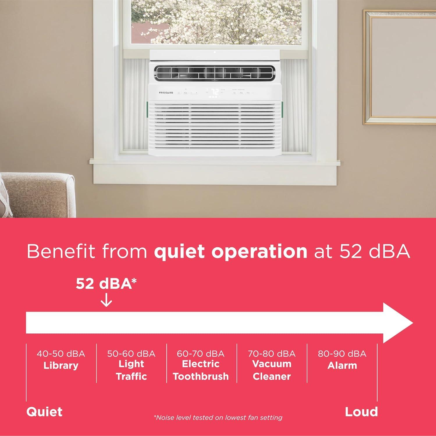 imageFrigidaire 8000 BTU Window Air Conditioner with Remote Control Cools Up to 350 Sq Ft Quiet Operation Eco Mode 3 Fan Speeds Auto Restart White5 000 BTU Electronic Controls
