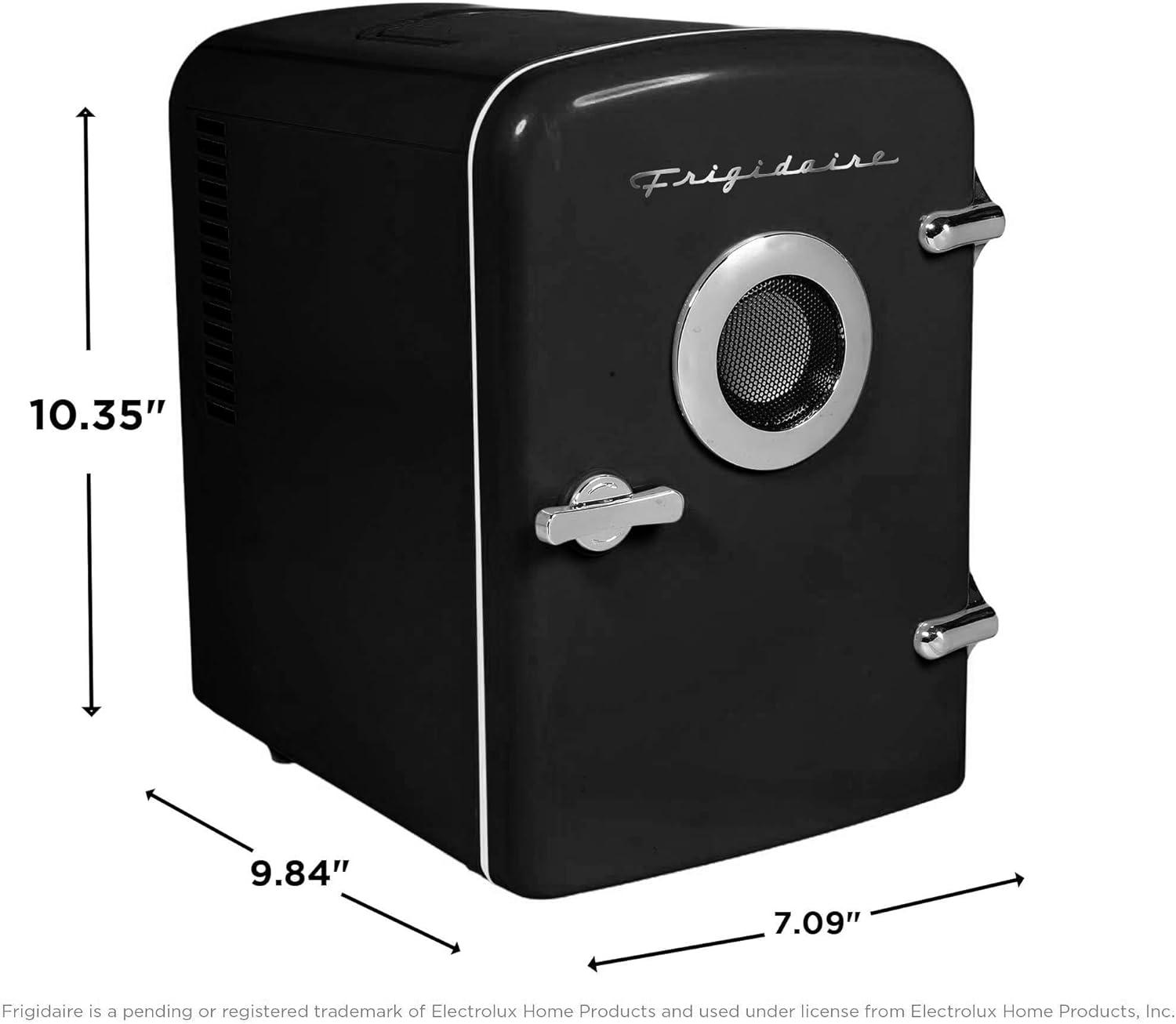 imageFrigidaire EFMIS151 Mini Portable Compact Personal Home Office Fridge Cooler BUILT IN SPEAKER 4L Capacity Chills Six 12 oz Cans 100 FreonFree ampamp Eco FriendlyBlack