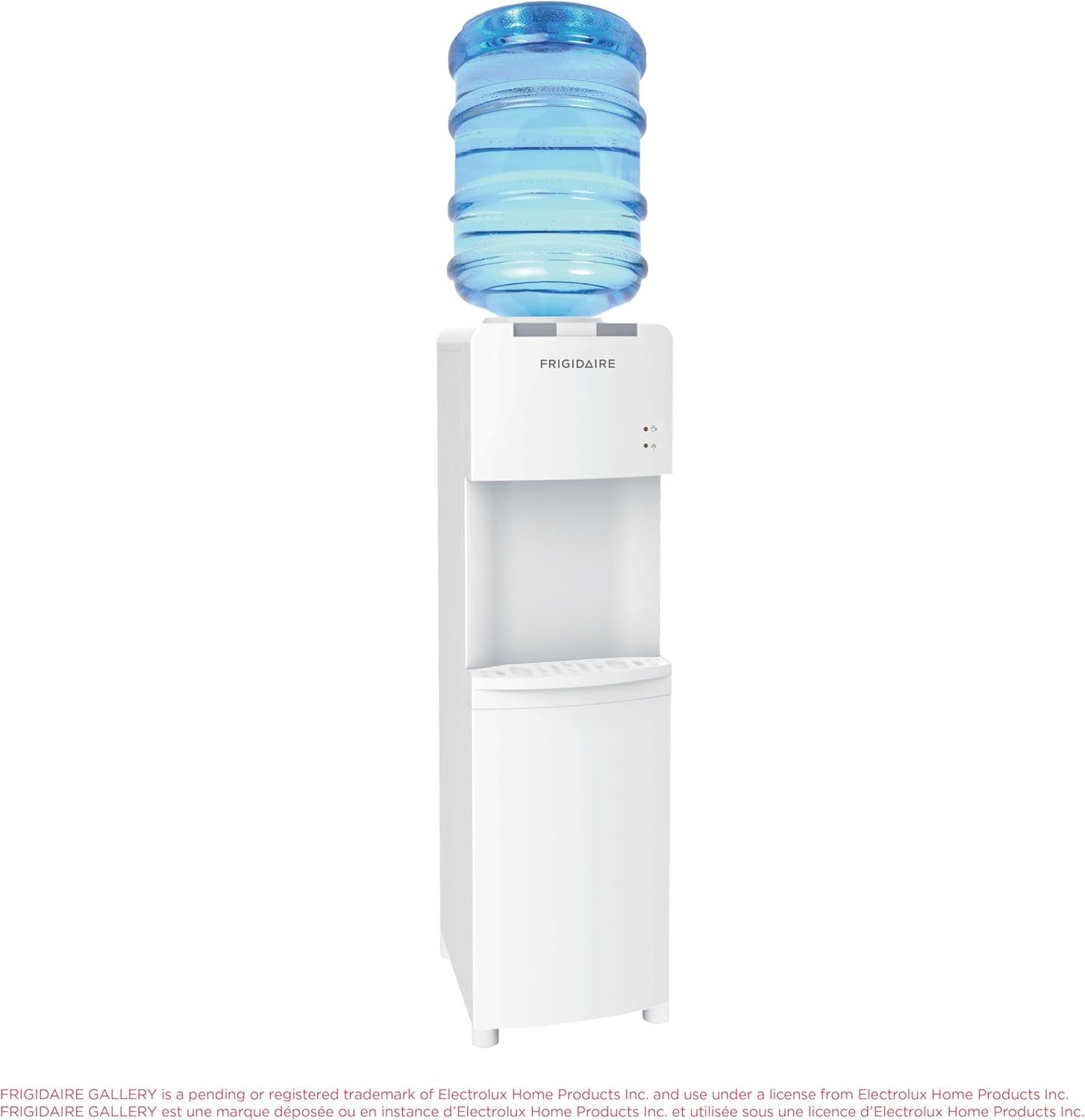 imageFrigidaire EFWC498 Top Loading Cooler Dispenser Hot ampamp Cold Water Child Safety Lock Innovative Slim ampamp Sleek Design Holds 3 or 5 Gallon Bottles BlackWhite