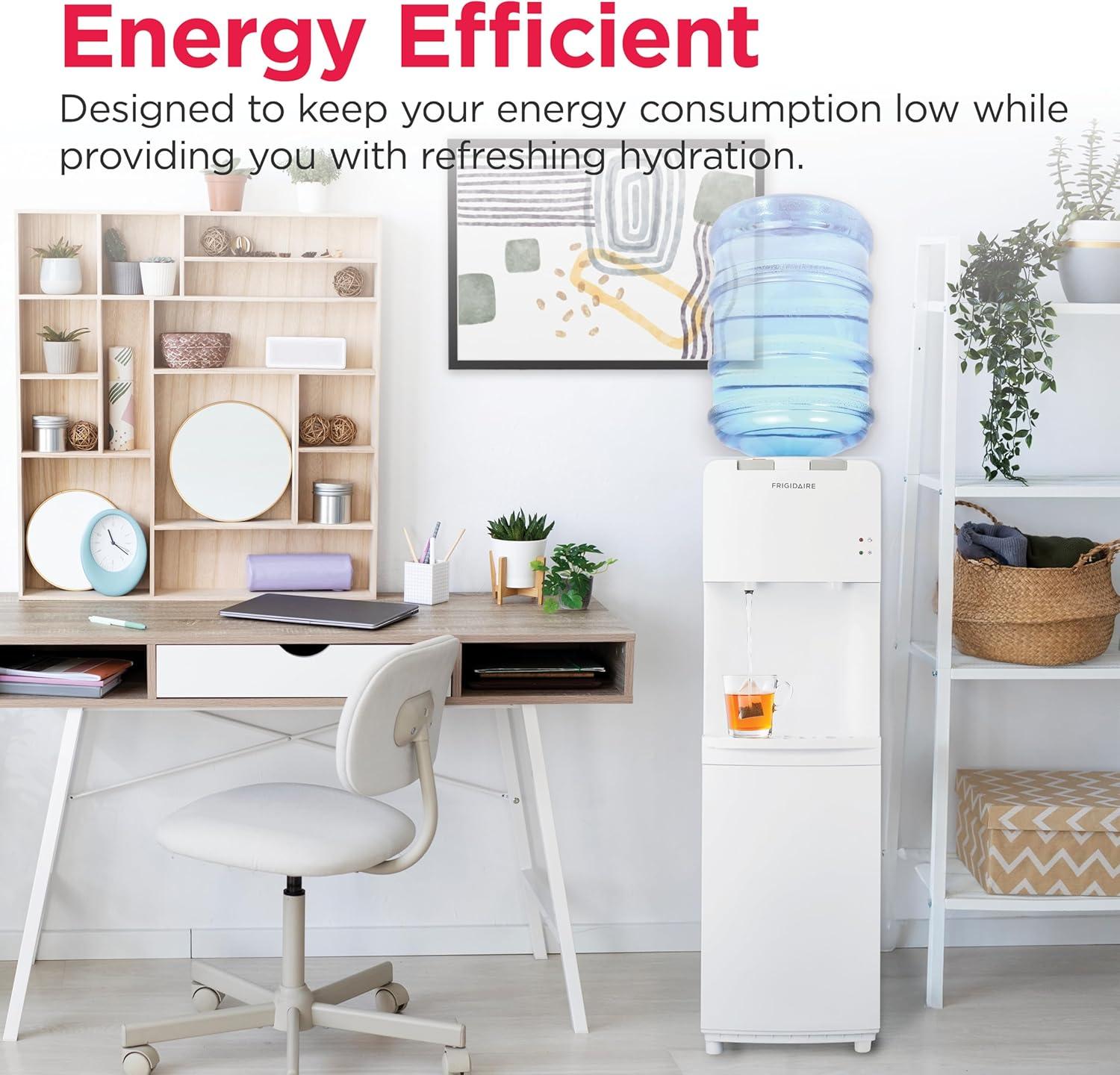 imageFrigidaire EFWC498 Top Loading Cooler Dispenser Hot ampamp Cold Water Child Safety Lock Innovative Slim ampamp Sleek Design Holds 3 or 5 Gallon Bottles BlackWhite