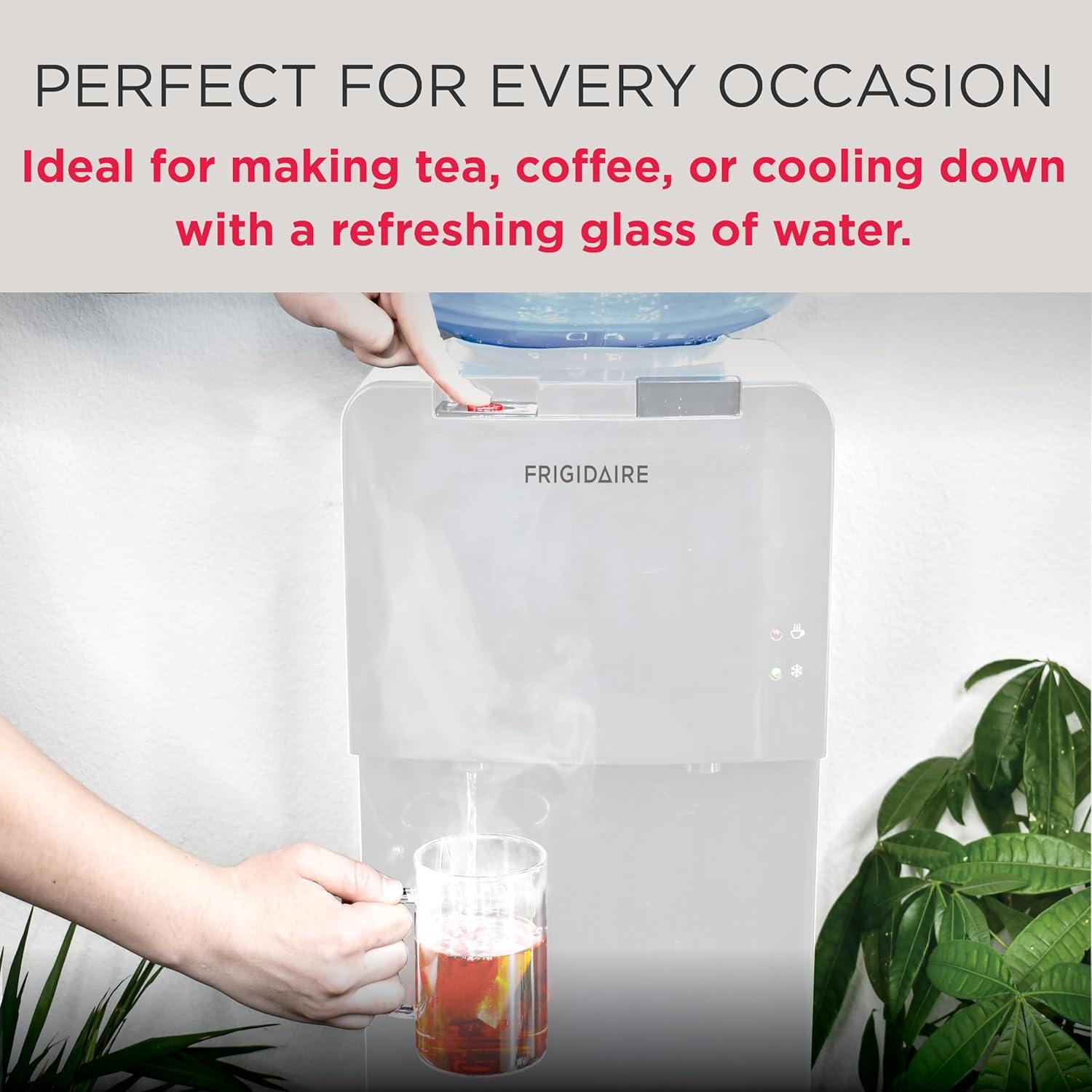 imageFrigidaire EFWC498 Top Loading Cooler Dispenser Hot ampamp Cold Water Child Safety Lock Innovative Slim ampamp Sleek Design Holds 3 or 5 Gallon Bottles BlackWhite