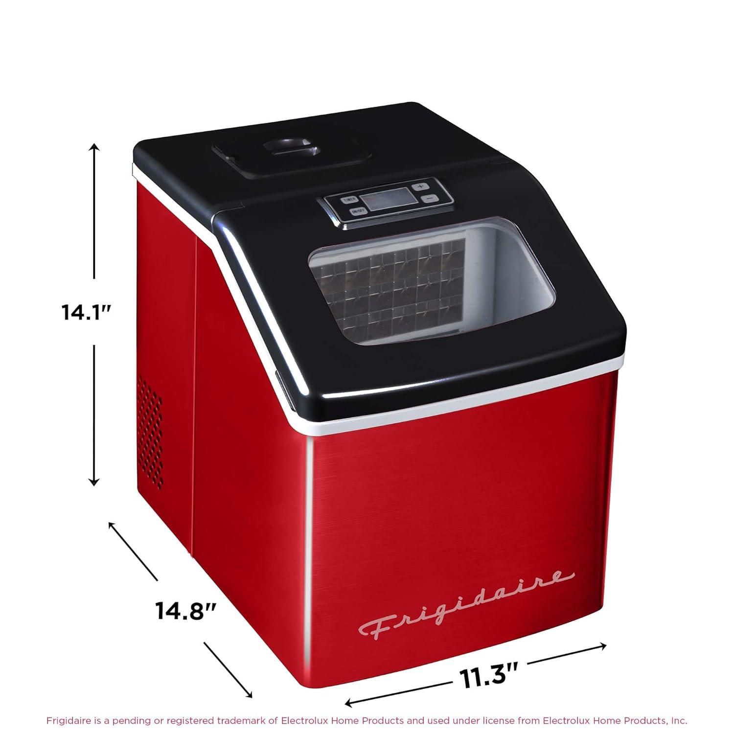 imageFrigidaire Ice Maker EFIC452 Countertop Stainless Steel Ice Maker with Transparent Window Clear Ice Cube Maker with 40 lbs Capacity Ice Maker Machine 148quot D x 11quot W x 141quot H Blackred stainless