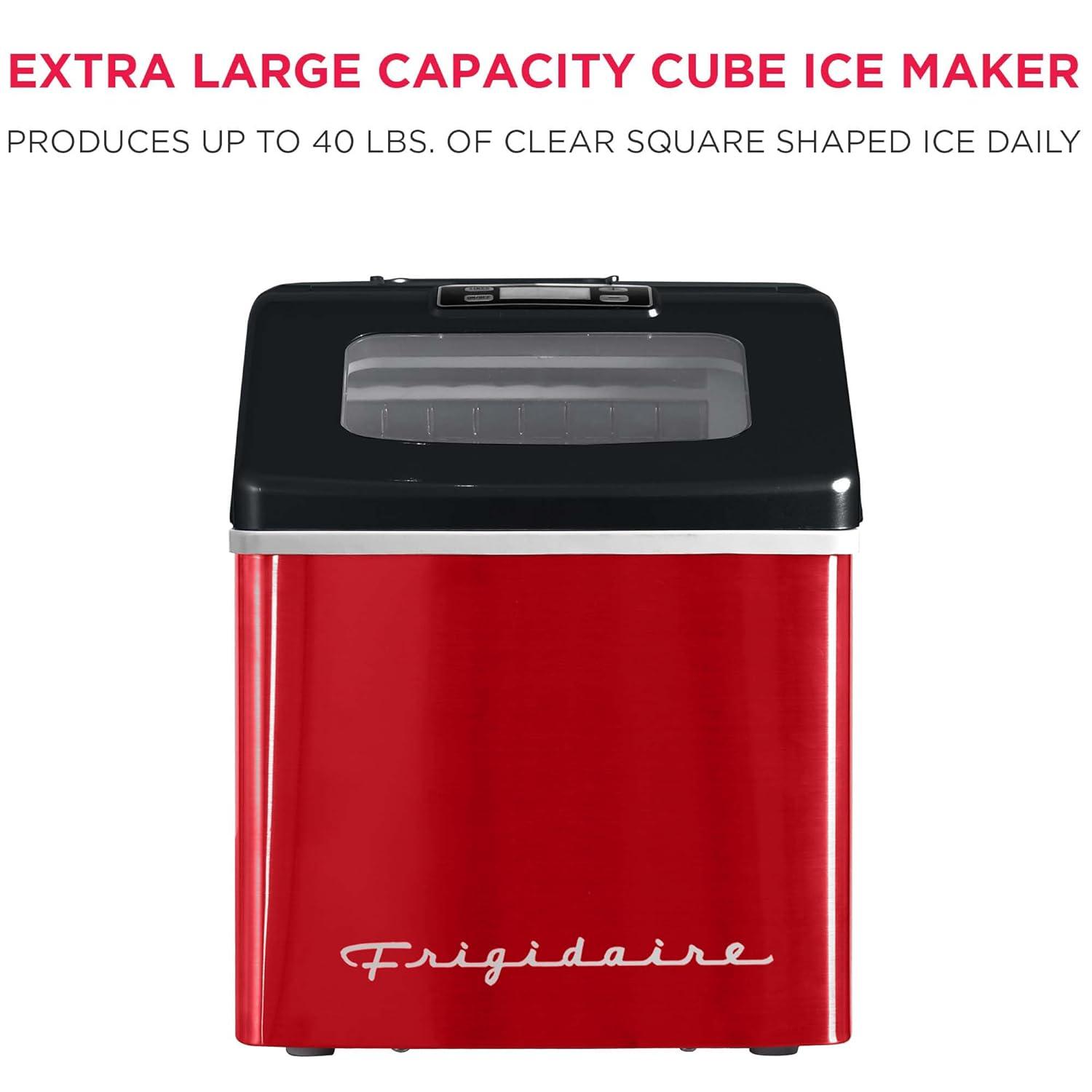 imageFrigidaire Ice Maker EFIC452 Countertop Stainless Steel Ice Maker with Transparent Window Clear Ice Cube Maker with 40 lbs Capacity Ice Maker Machine 148quot D x 11quot W x 141quot H Blackred stainless