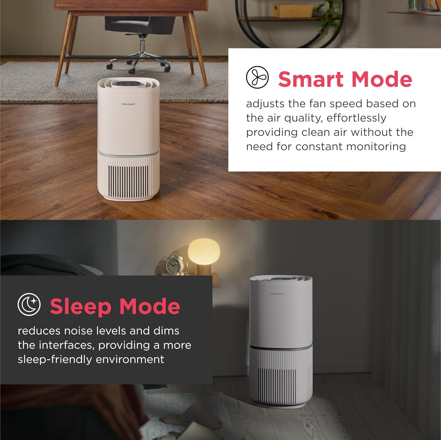 imageFrigidaire PureA300 HEPA Air Purifier for Small Bedrooms Covers up to 850 Sq Ft 3Stage Filtration Energy Star Certification Air Quality Monitoring Smart Mode Ultra Quiet White1685 Square Feet Wifi