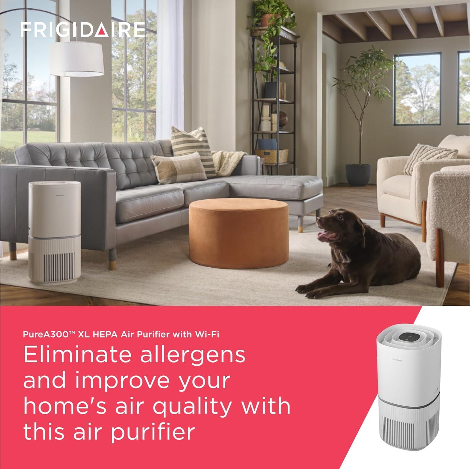 imageFrigidaire PureA300 HEPA Air Purifier for Small Bedrooms Covers up to 850 Sq Ft 3Stage Filtration Energy Star Certification Air Quality Monitoring Smart Mode Ultra Quiet White1685 Square Feet Wifi