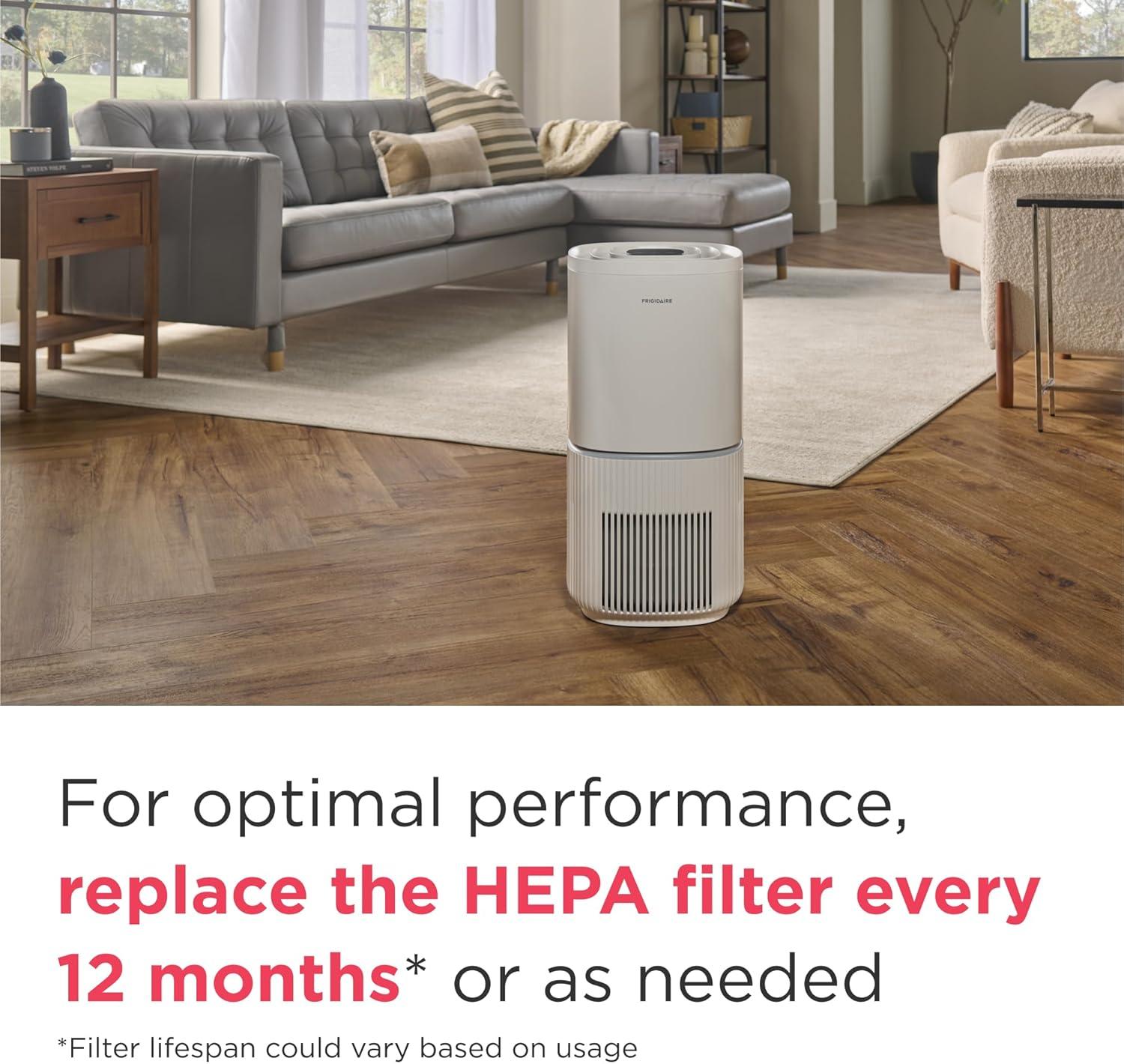 imageFrigidaire PureA300 HEPA Air Purifier for Small Bedrooms Covers up to 850 Sq Ft 3Stage Filtration Energy Star Certification Air Quality Monitoring Smart Mode Ultra Quiet White1685 Square Feet Wifi