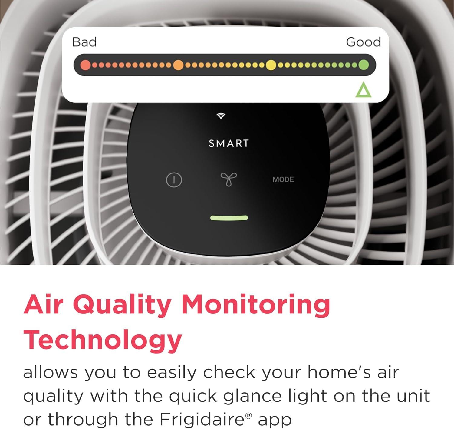 imageFrigidaire PureA300 HEPA Air Purifier for Small Bedrooms Covers up to 850 Sq Ft 3Stage Filtration Energy Star Certification Air Quality Monitoring Smart Mode Ultra Quiet White1685 Square Feet Wifi