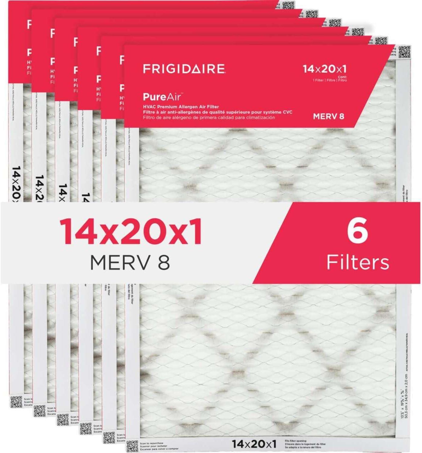 imageFrigidaire PureAir 20x25x1 MERV 8 Allergen Electrostatic Pleated Air Conditioner HVAC AC Furnace Filters 6 Pack exact dimensions 1981 X 2481 X 08114 x 20 x 1