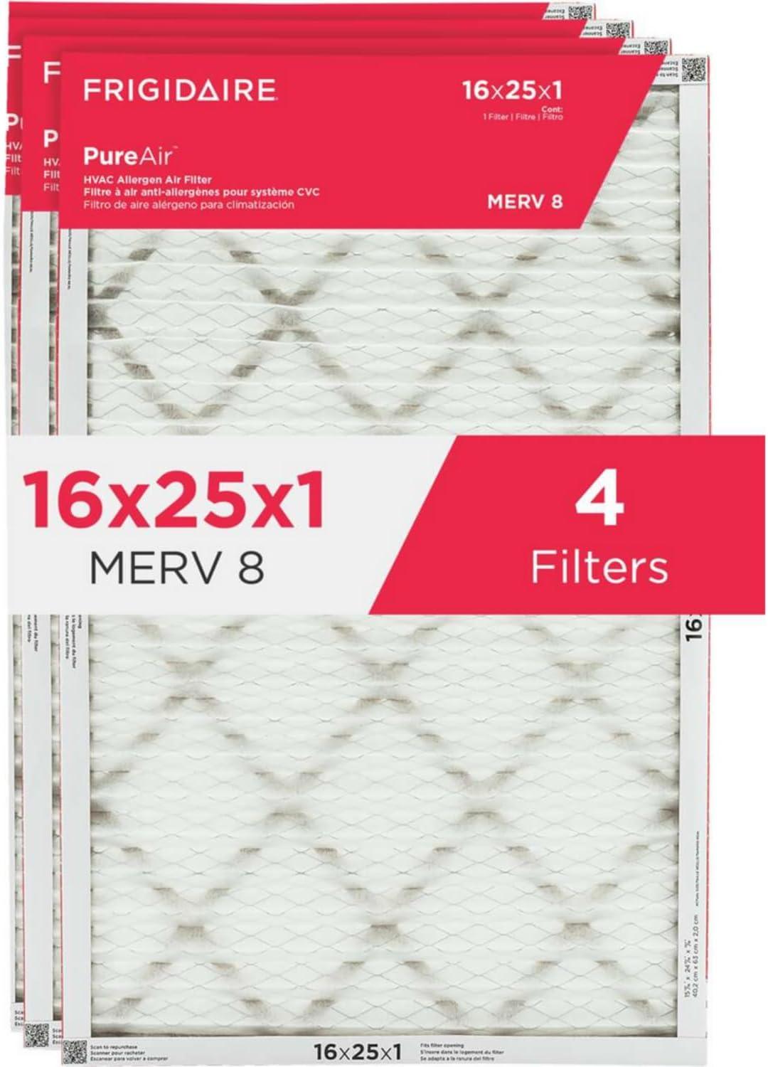 imageFrigidaire PureAir 20x25x1 MERV 8 Allergen Electrostatic Pleated Air Conditioner HVAC AC Furnace Filters 6 Pack exact dimensions 1981 X 2481 X 08116 x 25 x 1