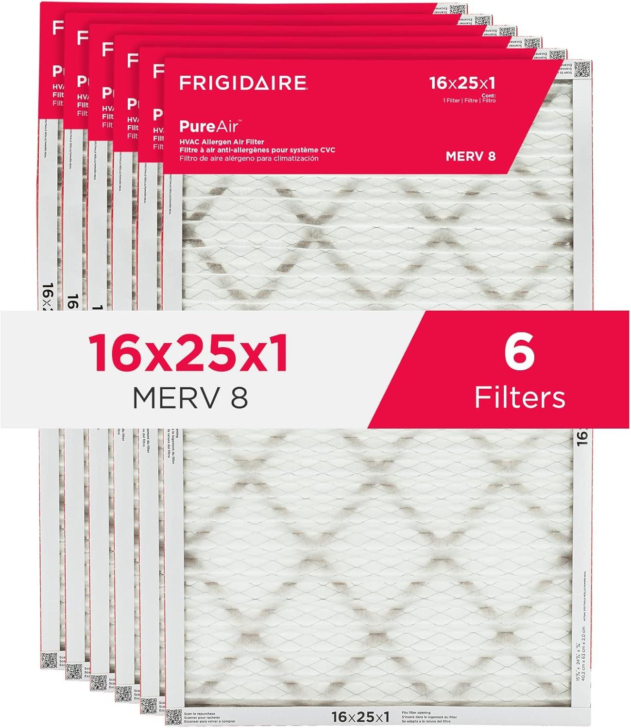imageFrigidaire PureAir 20x25x1 MERV 8 Allergen Electrostatic Pleated Air Conditioner HVAC AC Furnace Filters 6 Pack exact dimensions 1981 X 2481 X 08116 x 25 x 1