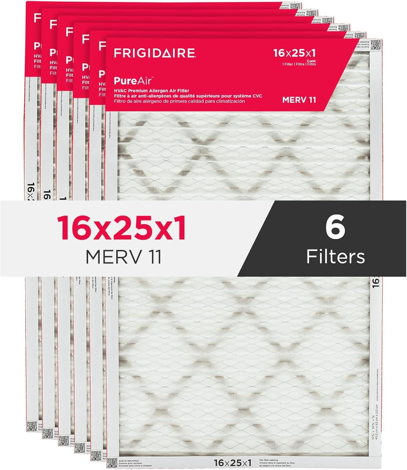 imageFrigidaire PureAir 20x25x1 MERV 8 Allergen Electrostatic Pleated Air Conditioner HVAC AC Furnace Filters 6 Pack exact dimensions 1981 X 2481 X 08116 x 25 x 1