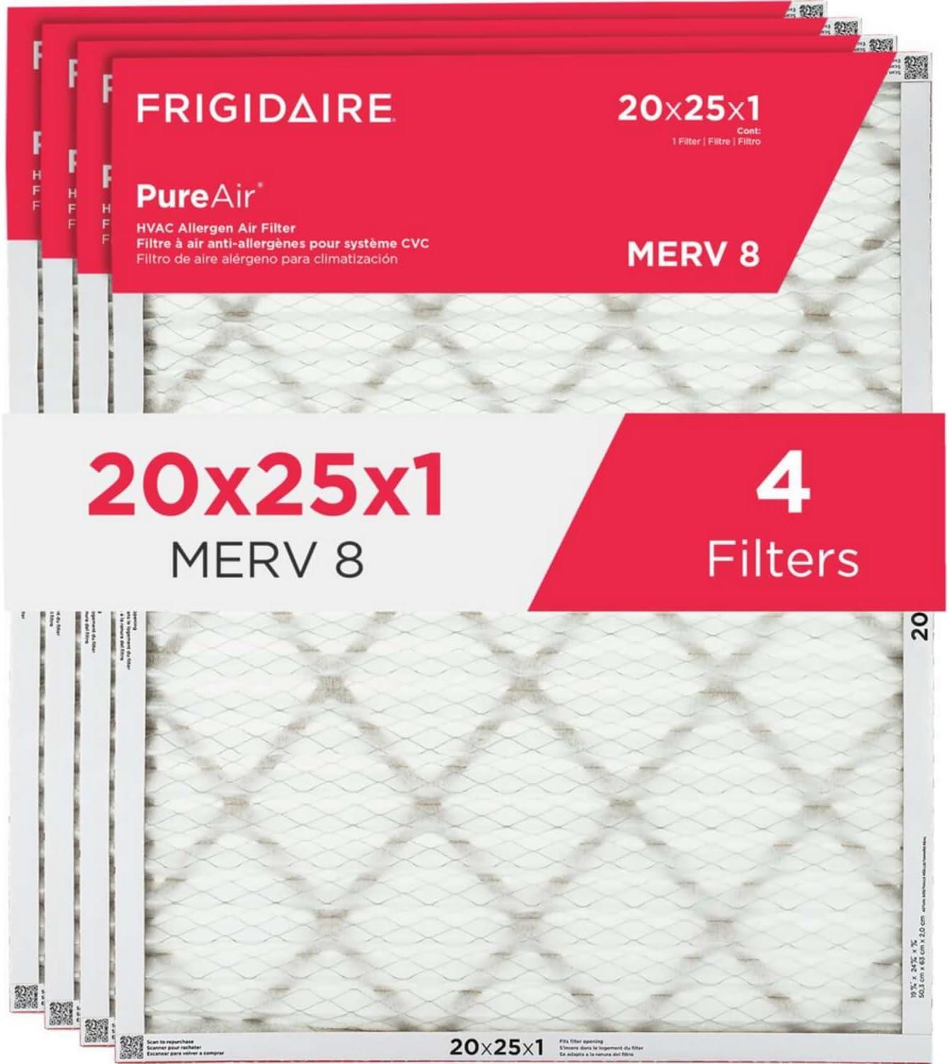 imageFrigidaire PureAir 20x25x1 MERV 8 Allergen Electrostatic Pleated Air Conditioner HVAC AC Furnace Filters 6 Pack exact dimensions 1981 X 2481 X 08120 x 25 x 1
