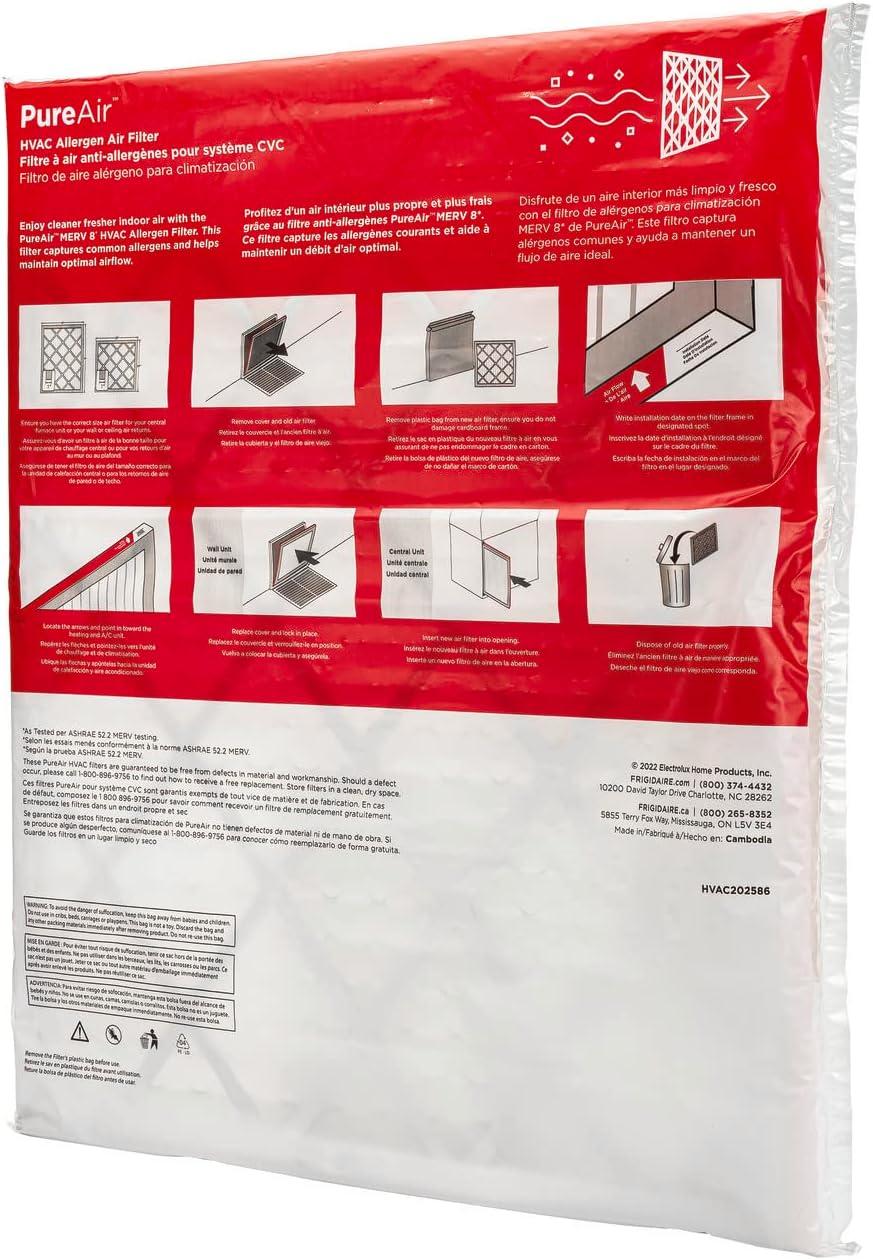 imageFrigidaire PureAir 20x25x1 MERV 8 Allergen Electrostatic Pleated Air Conditioner HVAC AC Furnace Filters 6 Pack exact dimensions 1981 X 2481 X 08120 x 25 x 1