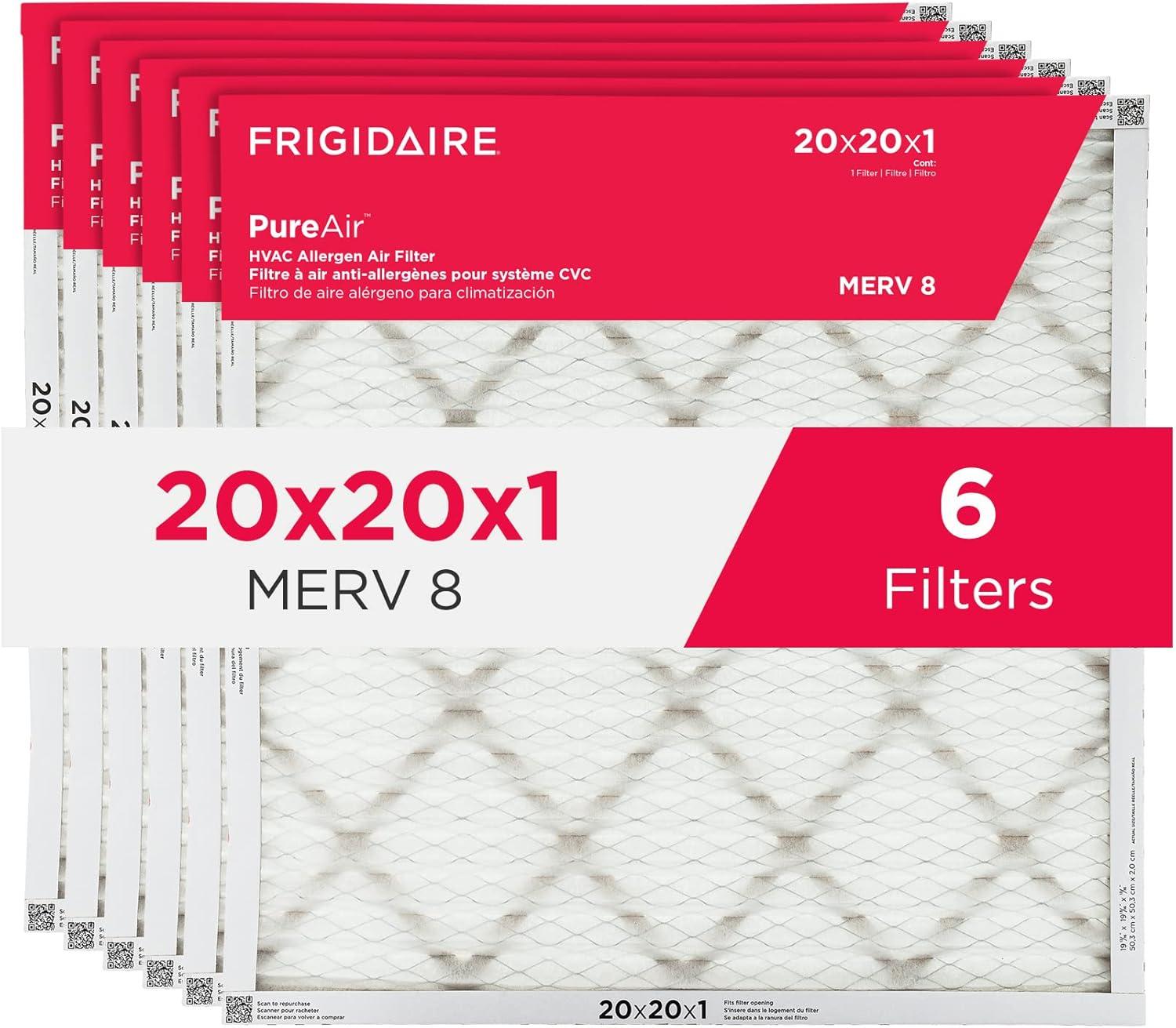 imageFrigidaire PureAir 20x25x1 MERV 8 Allergen Electrostatic Pleated Air Conditioner HVAC AC Furnace Filters 6 Pack exact dimensions 1981 X 2481 X 08120 x 20 x 1