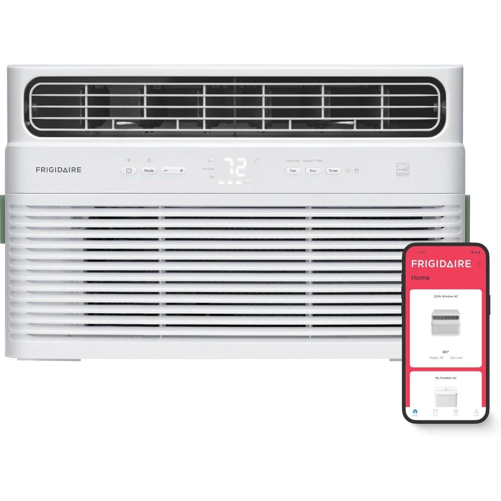 imageFrigidaire 10000 BTU Smart Inverter Window Air Conditioner with WiFi and Energy Star Certification Cools Up to 450 Sq Ft Ultra Quiet Operation WhiteBright White