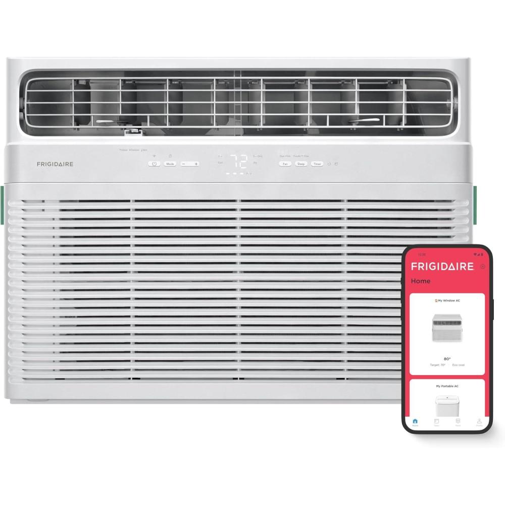 imageFrigidaire 18000 BTU Smart Window Air Conditioner with WiFi Cools Up to 1020 Sq Ft Remote Control Quiet Operation Eco Mode 3 Fan Speeds White
