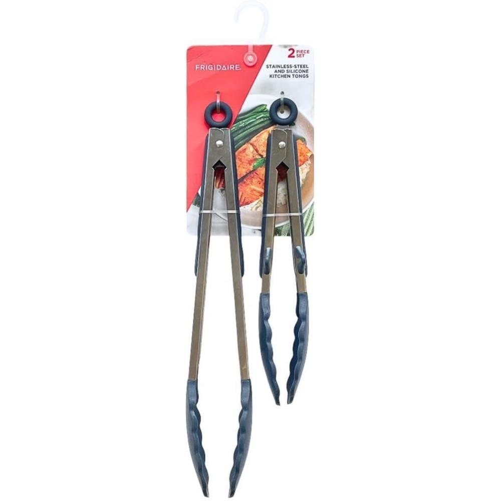 imageFrigidaire 2PC Stainless Steel Kitchen Food Tongs Set for Cooking with Silicone Tips ROSENavy