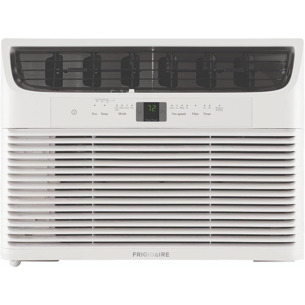 imageFrigidaire 8000 BTU Window Air Conditioner with Remote Control Cools Up to 350 Sq Ft Quiet Operation Eco Mode 3 Fan Speeds Auto Restart White10 000 BTU Electronic Controls
