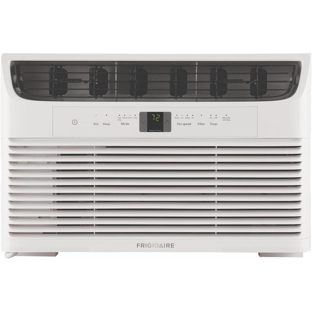 imageFrigidaire 8000 BTU Window Air Conditioner with Remote Control Cools Up to 350 Sq Ft Quiet Operation Eco Mode 3 Fan Speeds Auto Restart White6 000 BTU Electronic Controls