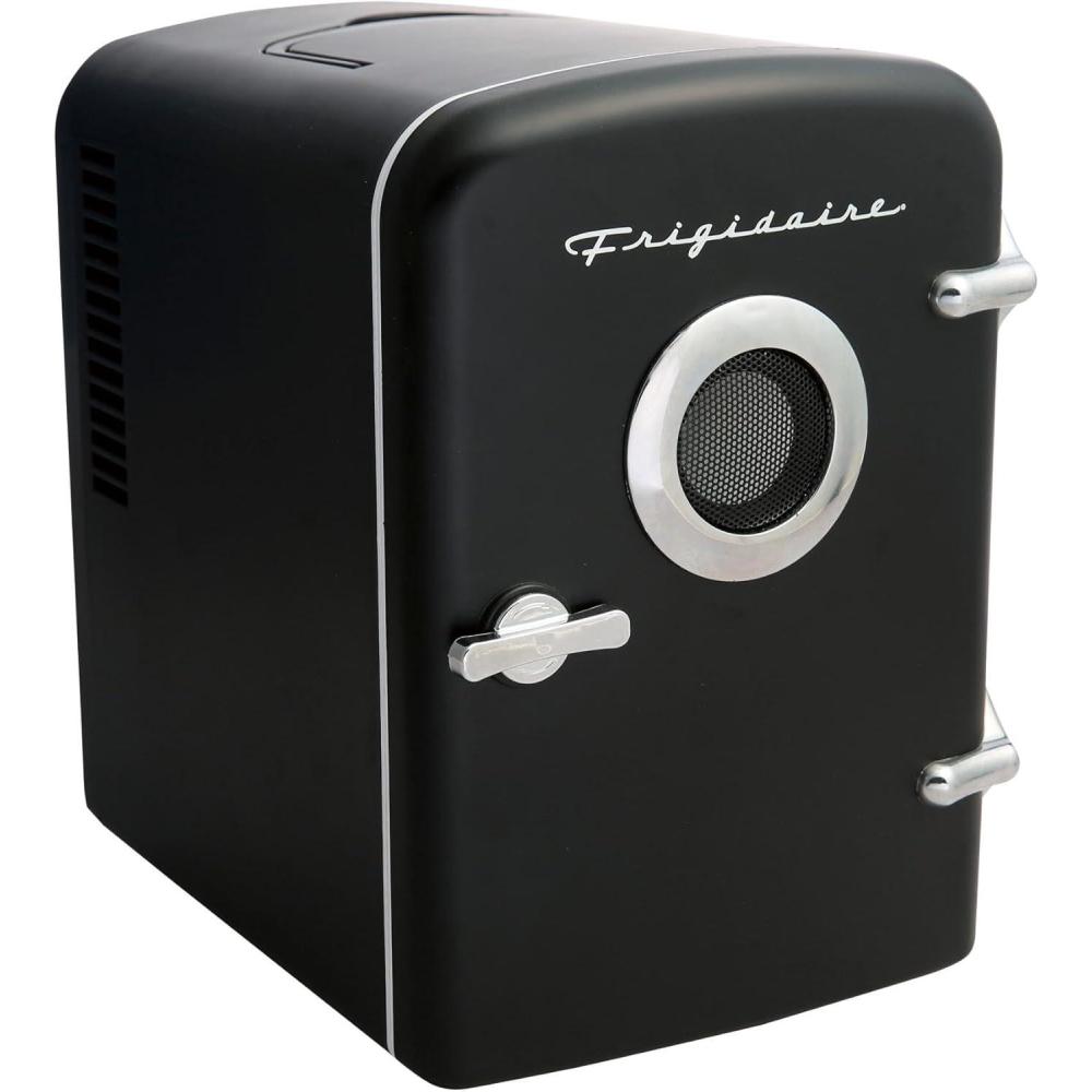imageFrigidaire EFMIS151 Mini Portable Compact Personal Home Office Fridge Cooler BUILT IN SPEAKER 4L Capacity Chills Six 12 oz Cans 100 FreonFree ampamp Eco FriendlyBlack