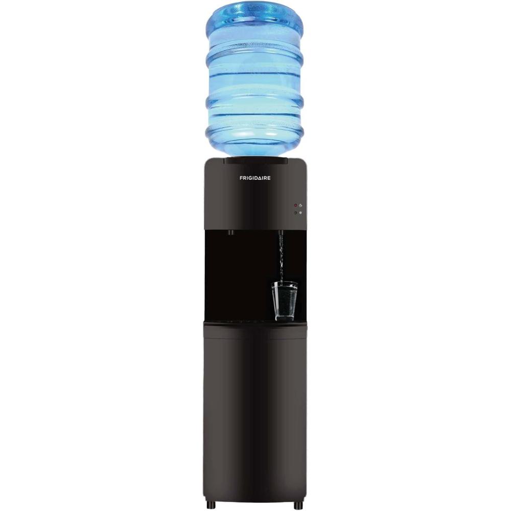 imageFrigidaire EFWC498  Top Loading Cooler Dispenser Hot ampamp Cold Water  Child Safety Lock  Innovative Slim ampamp Sleek Design Holds 3 or 5 Gallon Bottles  BlackBlack