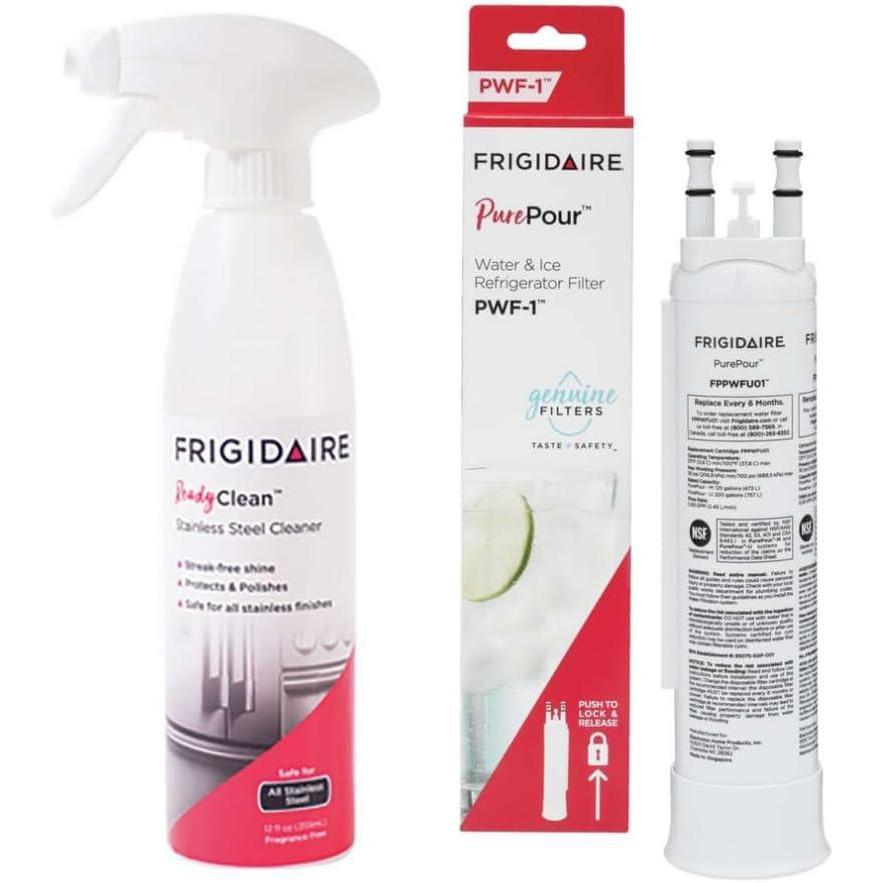 imageFrigidaire FPPWFU01 Water Filter Replacement  Bonus Stainless Steel Fridge Cleaner Spray Bundle