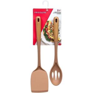 2PC Beechwood and Silicone Utensil Set, Large Turner, Large Slot Spoon, Kitchen Cooking Utensils with Beechwood Handle and Silicone Head (LIGHT TAUPE)(Rose)